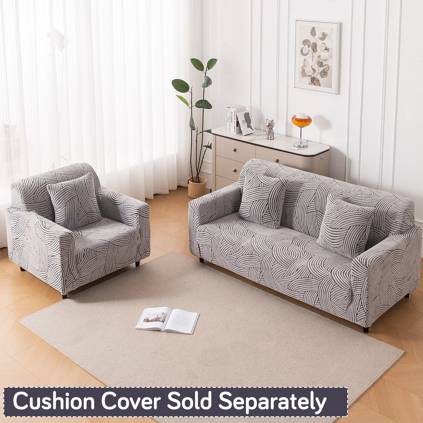 'WaveLine Series' Jacquard Sofa Cover 1/2/3/4-seater Fully Covered, Classic White