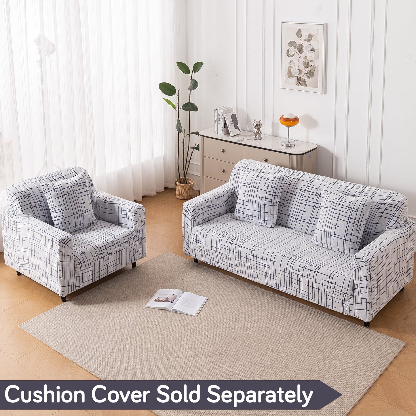 'Crossline Series' Jacquard Sofa Cover 1/2/3/4-seater Fully Covered, Navy Blue