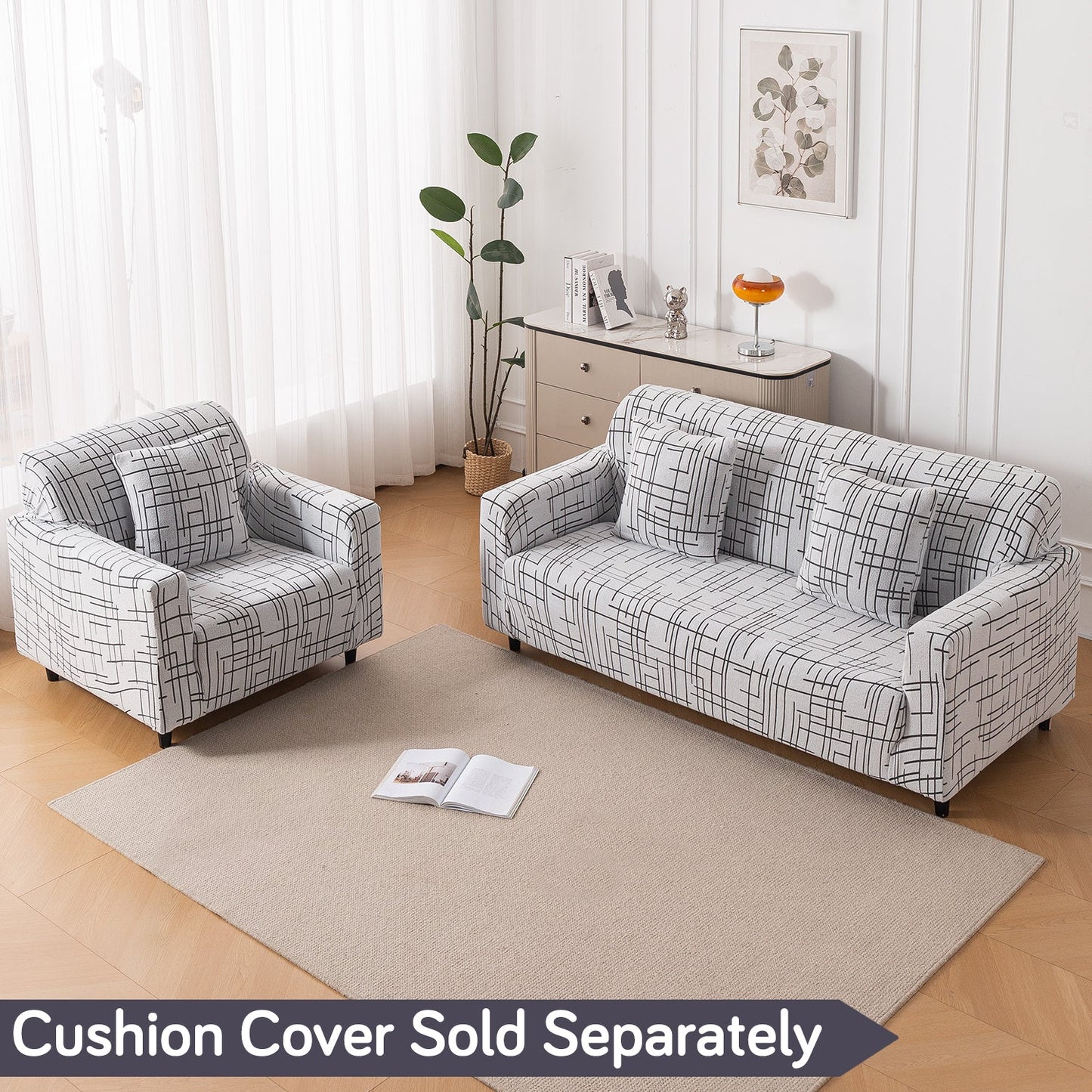 'Crossline Series' Jacquard Sofa Cover 1/2/3/4-seater Fully Covered, Dark Grey