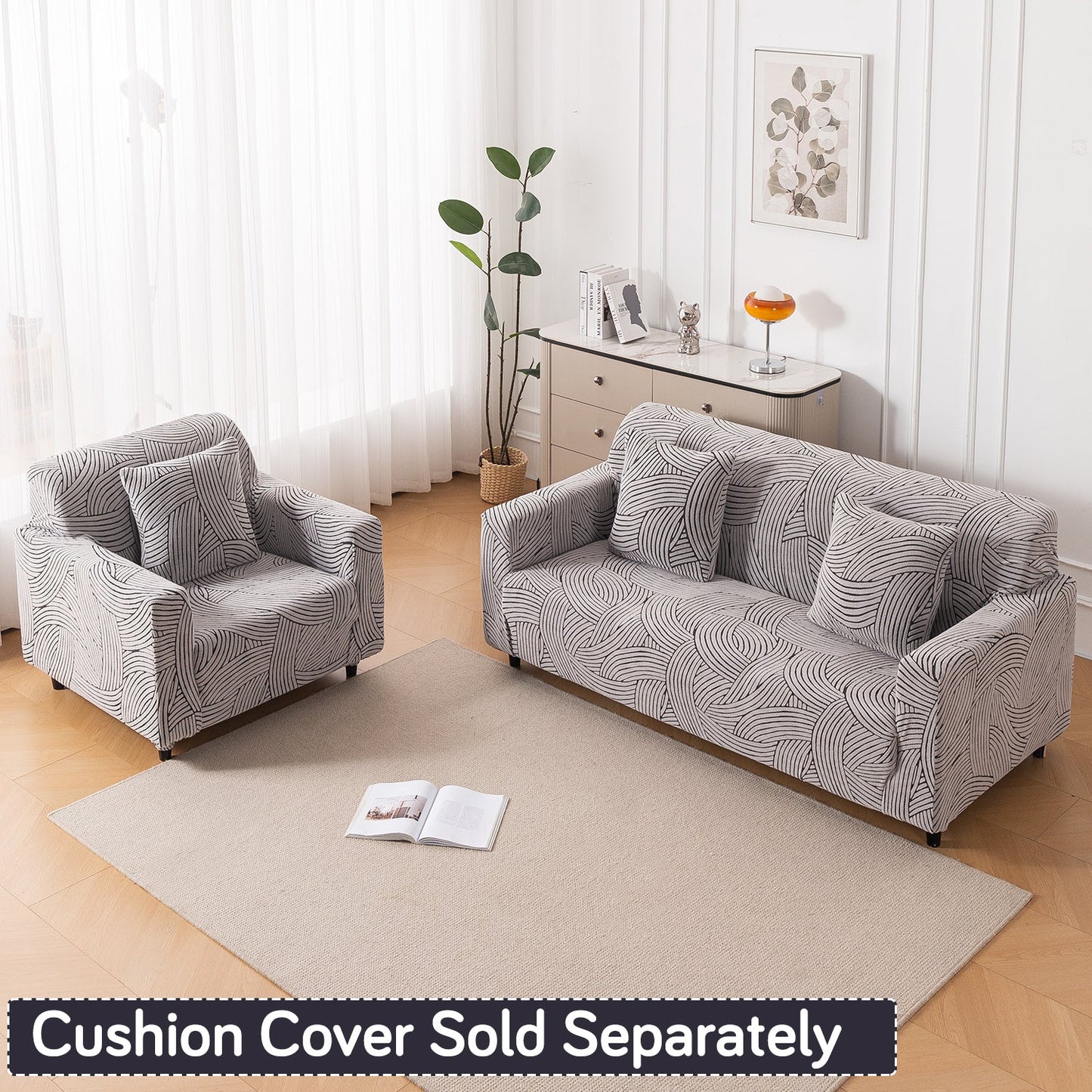 'WaveLine Series' Jacquard Sofa Cover 1/2/3/4-seater Fully Covered, Ash Grey