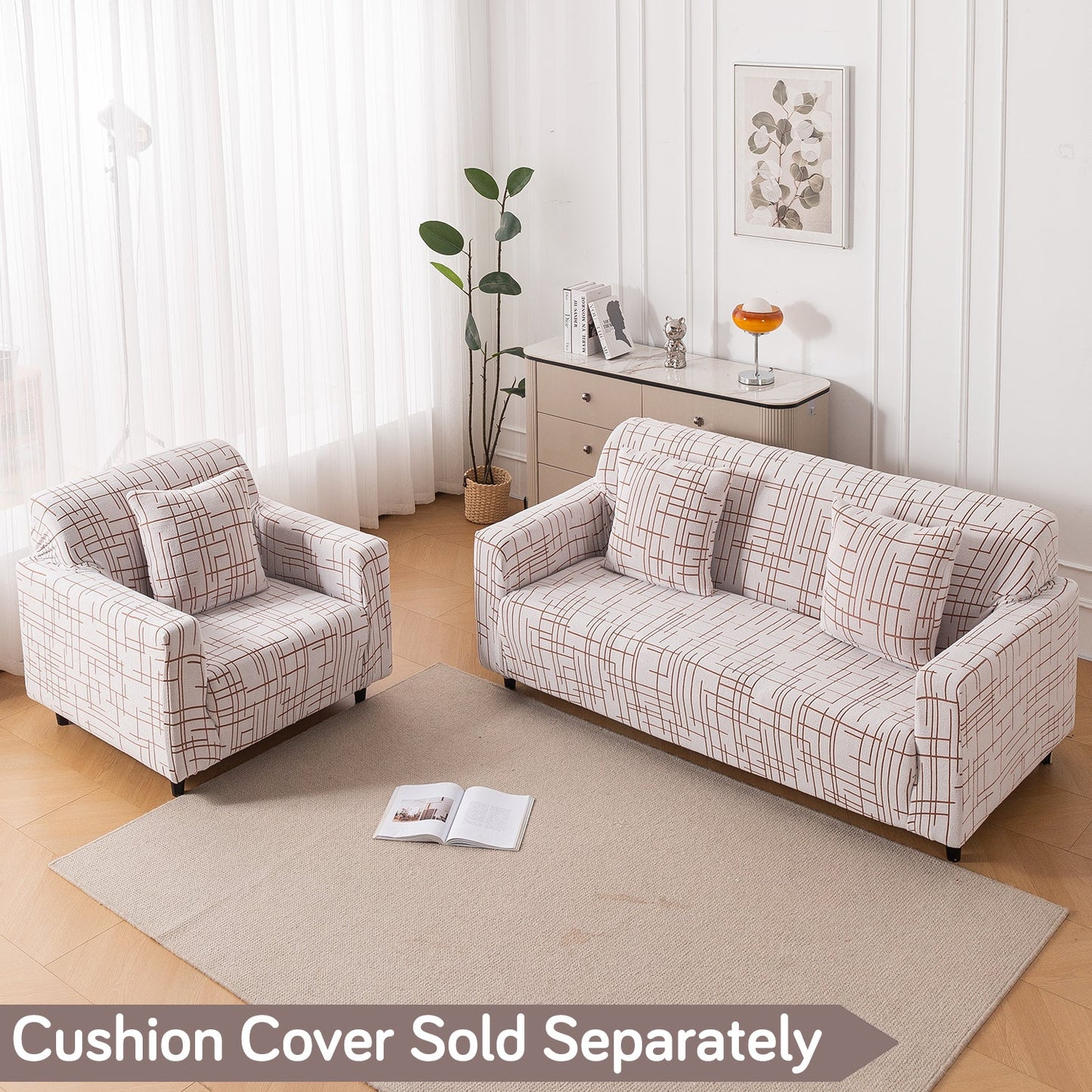 'Crossline Series' Jacquard Sofa Cover 1/2/3/4-seater Fully Covered, Rust Brown