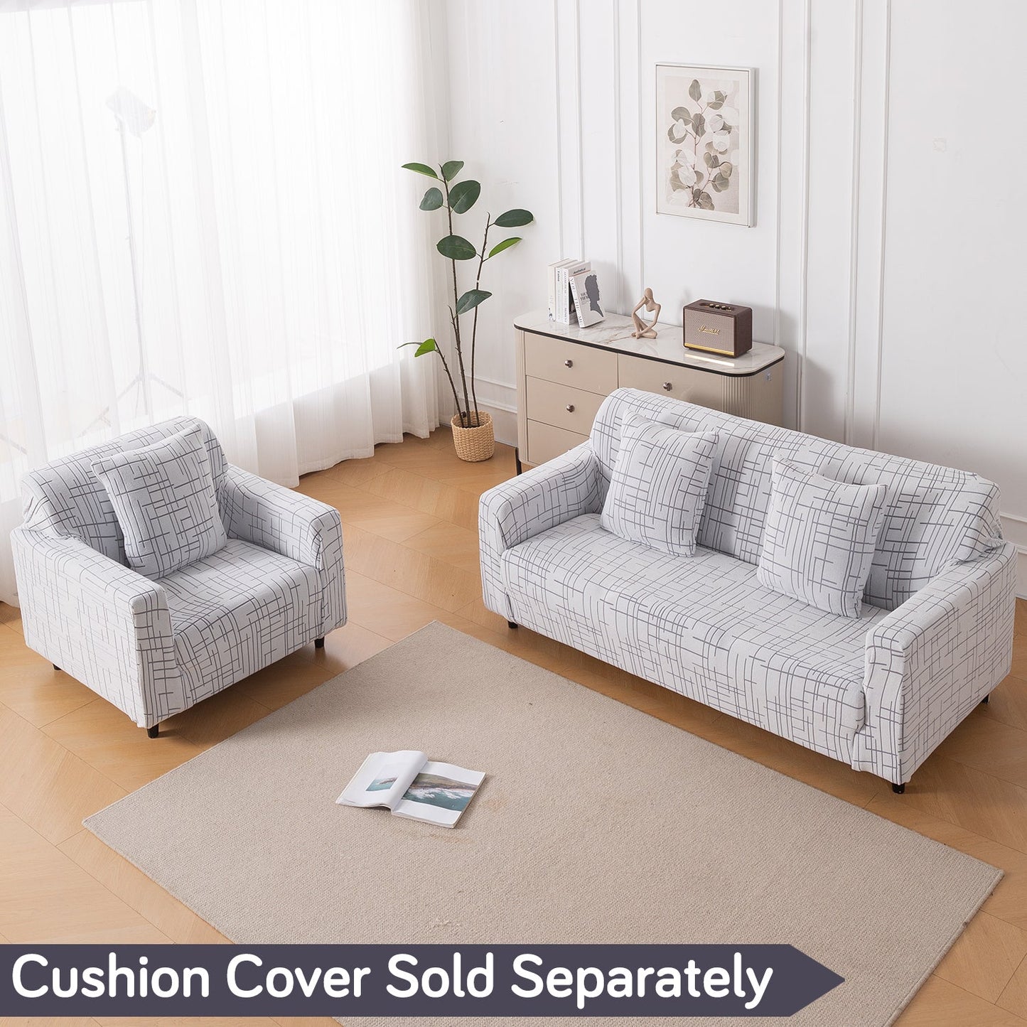 'Crossline Series' Jacquard Sofa Cover 1/2/3/4-seater Fully Covered, Light Grey