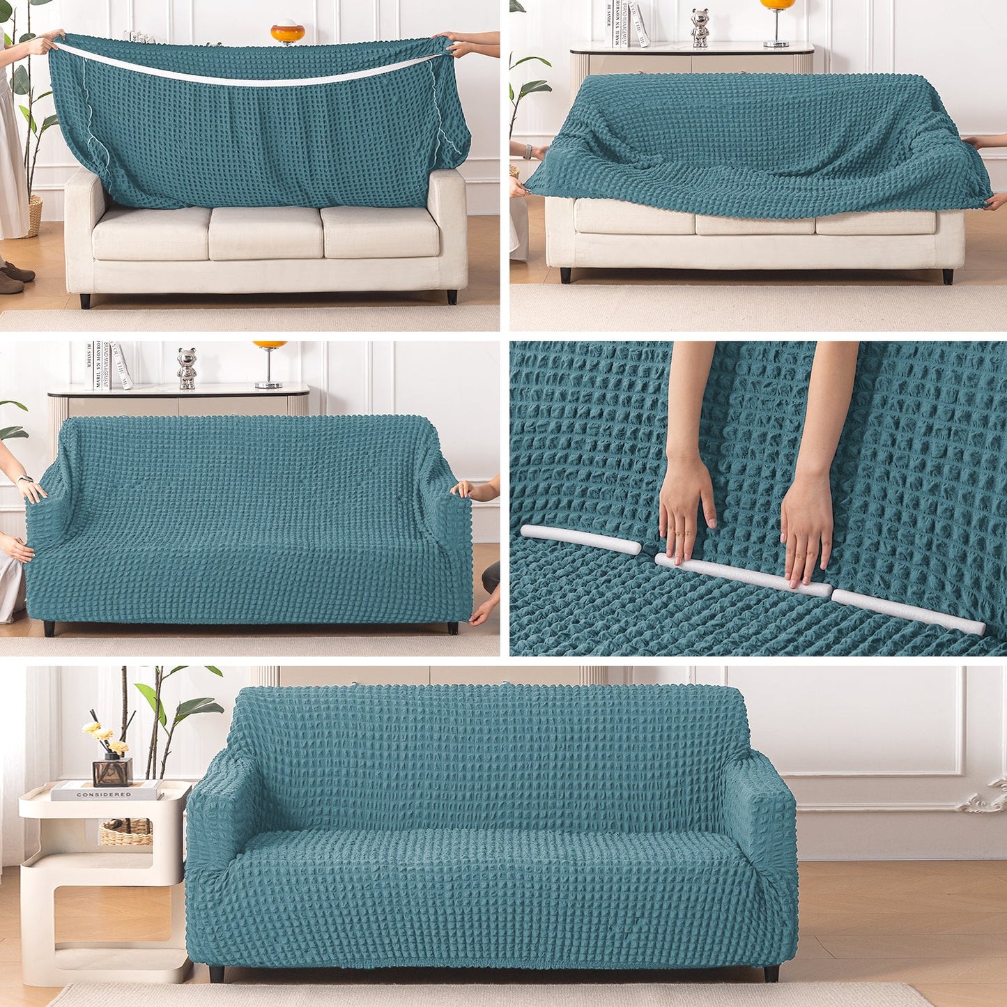 Aria Nova Elastic 280 GSM Stretchable Bubble Sofa Cover, Tropical Teal