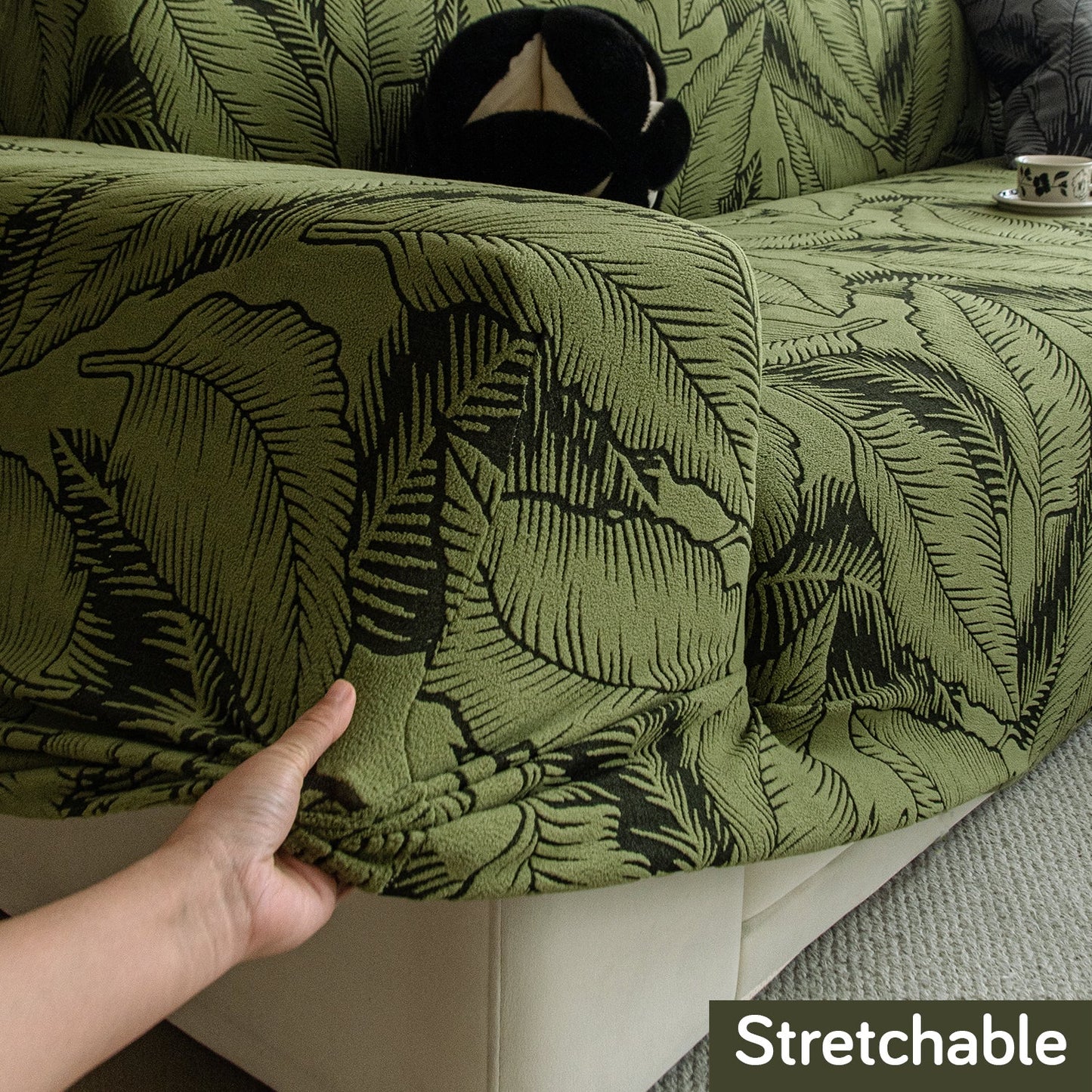 Dual Tone Knitting Jacquard Sofa Cover 1/2/3 Seater Fully Covered - Olive Green