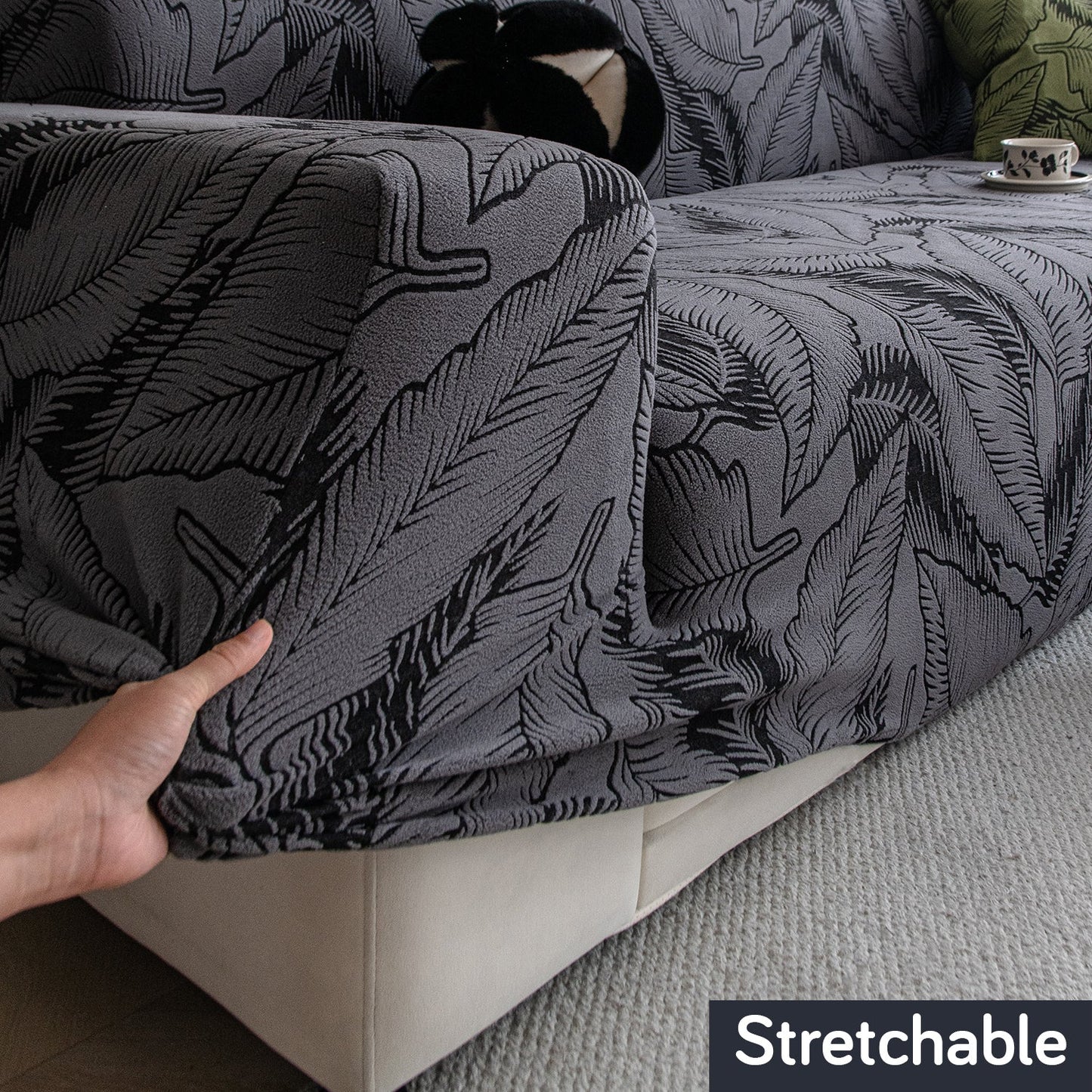 Dual Tone Knitting Jacquard Sofa Cover 1/2/3 Seater Fully Covered - Shadow Grey