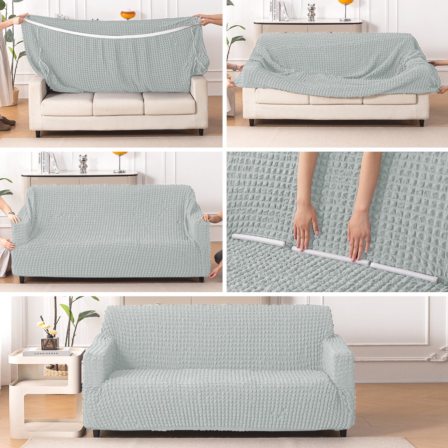 Aria Nova Elastic 280 GSM Stretchable Bubble Sofa Cover, Light Grey