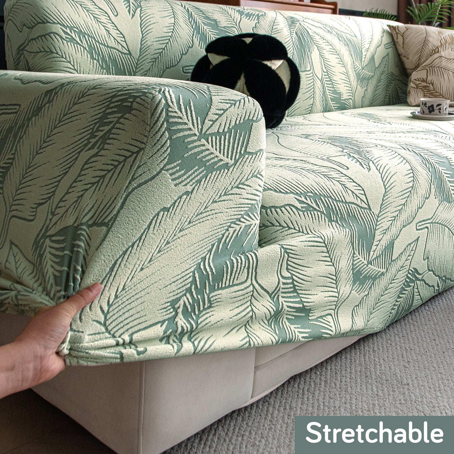 Dual Tone Knitting Jacquard Sofa Cover 1/2/3 Seater Fully Covered - Creamish Pale Green