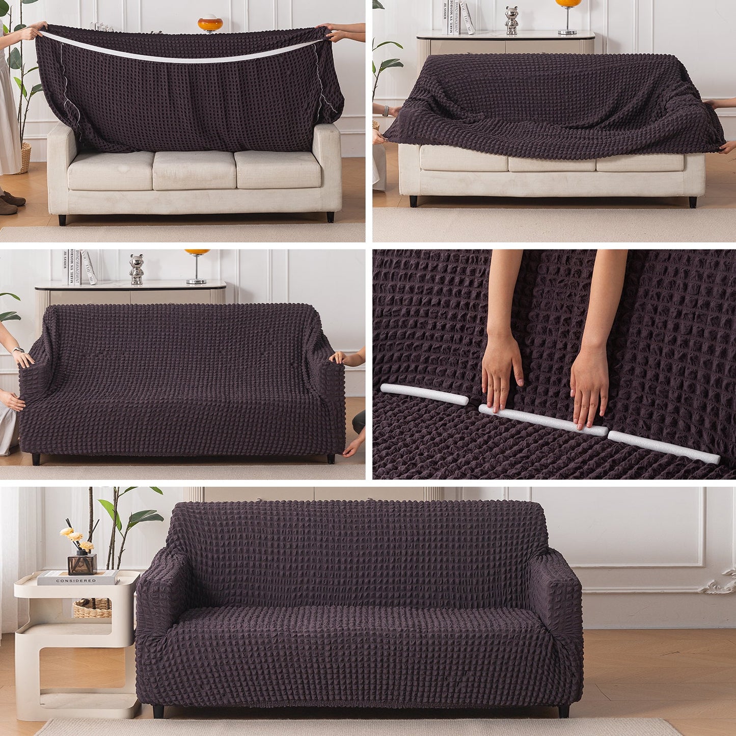 Aria Nova Elastic 280 GSM Stretchable Bubble Sofa Cover, Light Grey