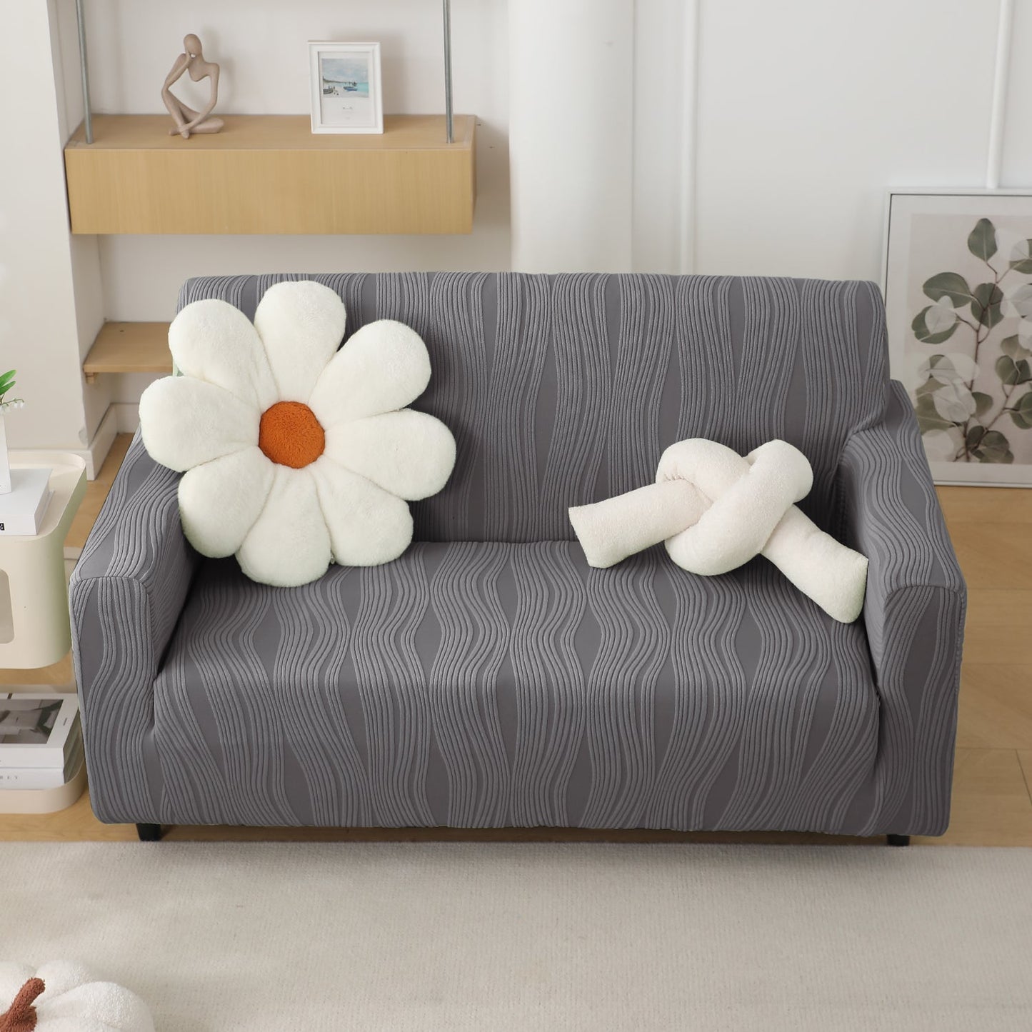 200gsm Knitting Jacquard Sofa Cover 1/2/3/4 Seater Fully Covered, Porpoise Grey