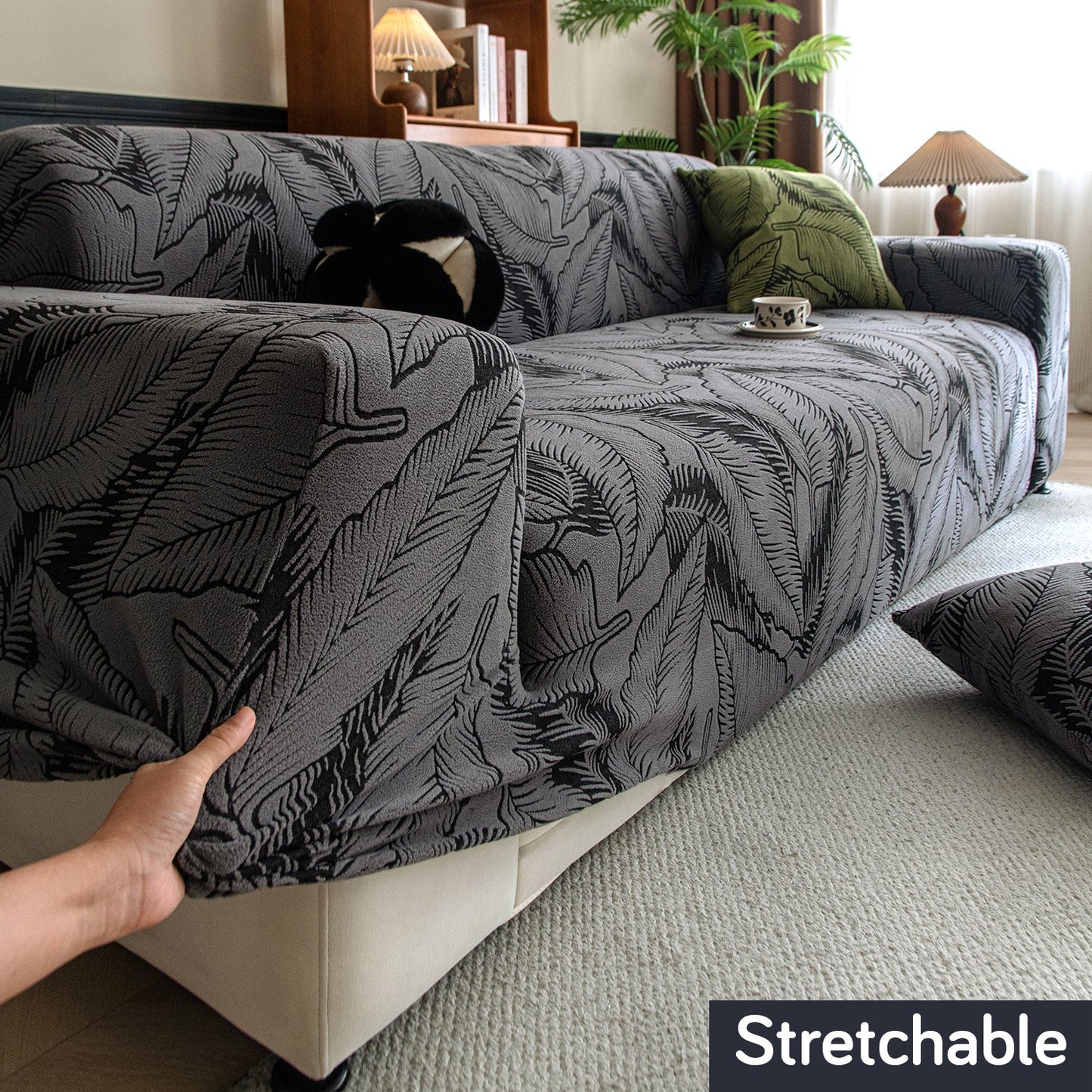 Dual Tone Knitting Jacquard Sofa Cover 1/2/3 Seater Fully Covered - Shadow Grey