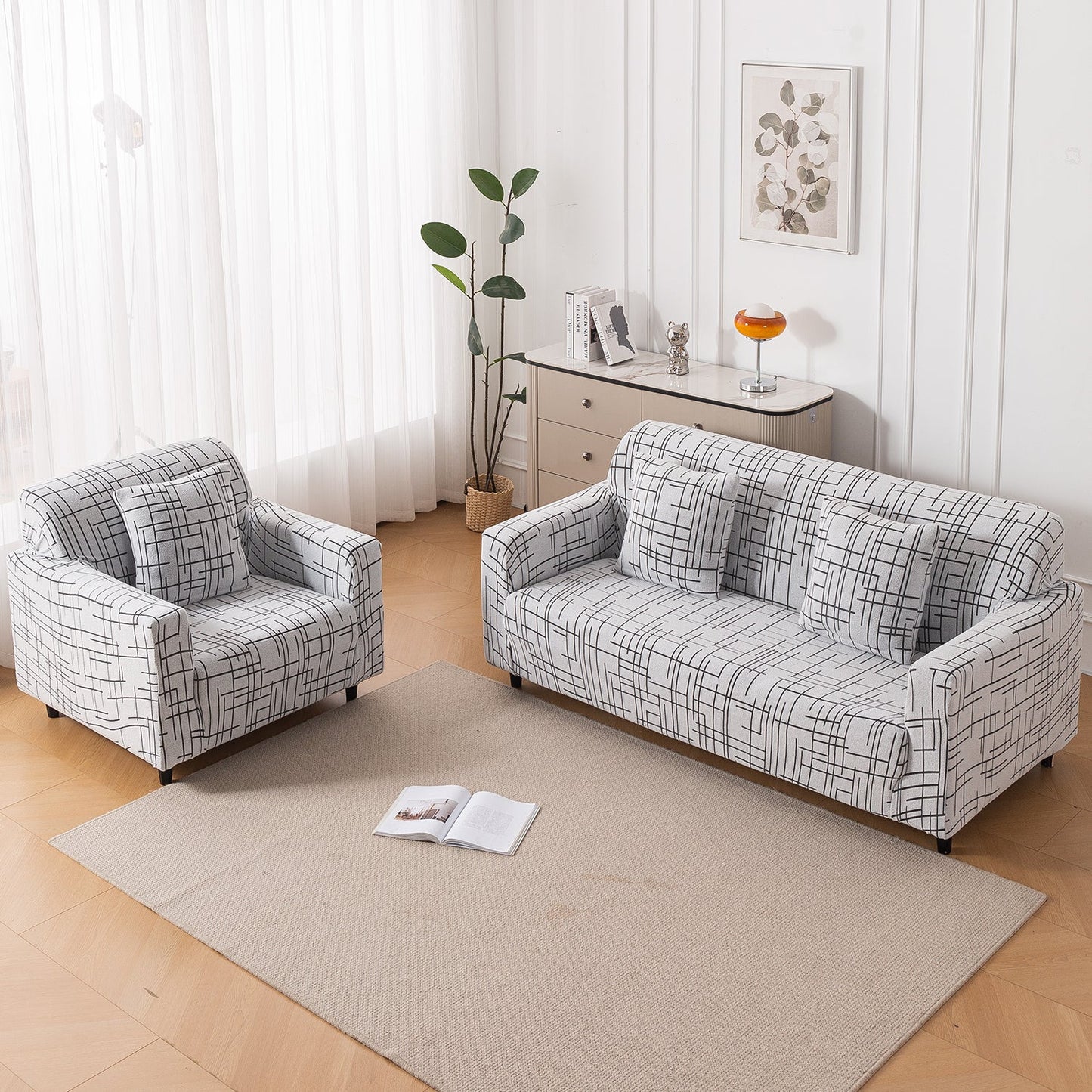 'Crossline Series' Jacquard Sofa Cover 1/2/3/4-seater Fully Covered, Dark Grey