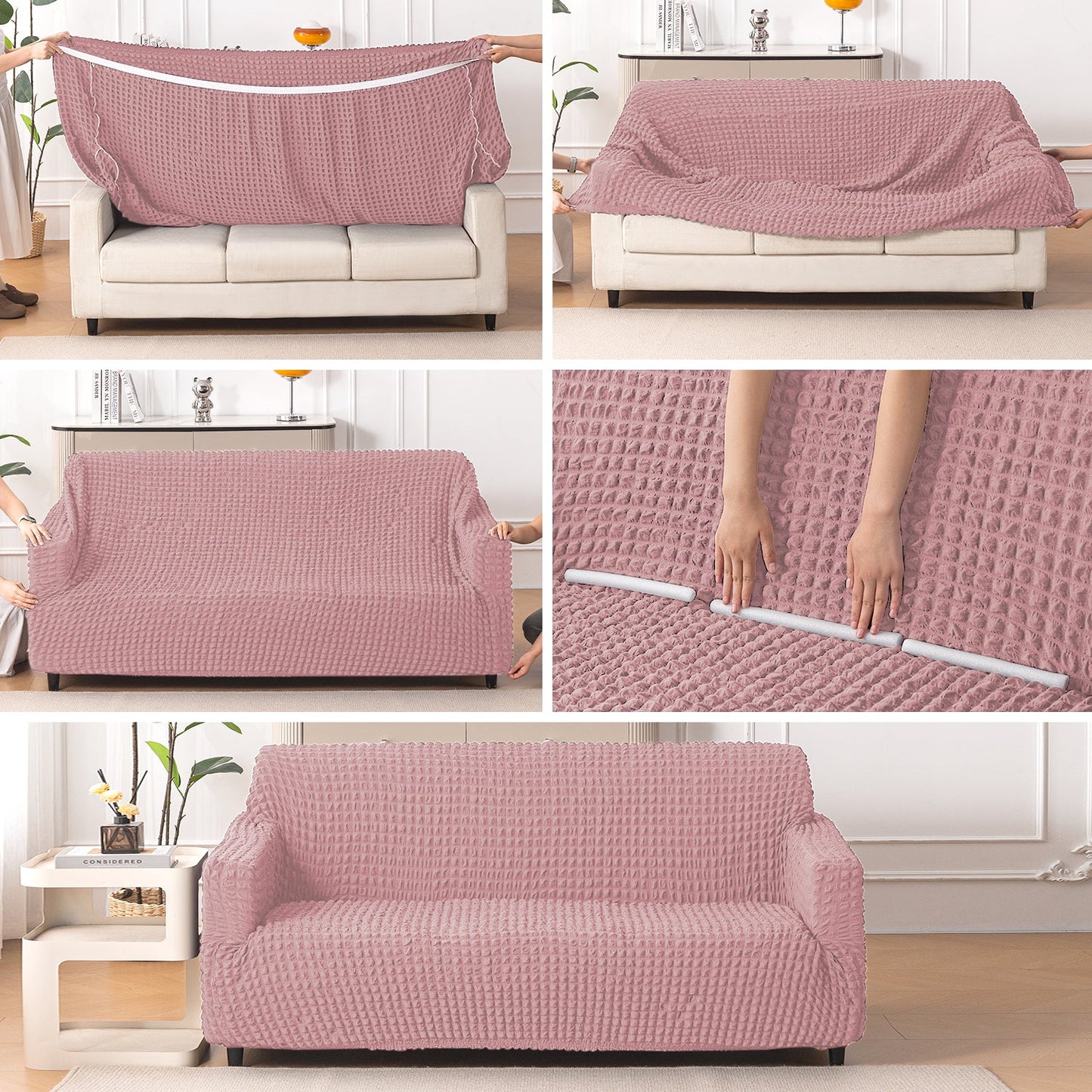 Aria Nova Elastic 280 GSM Stretchable Bubble Sofa Cover, Tea Rose Pink