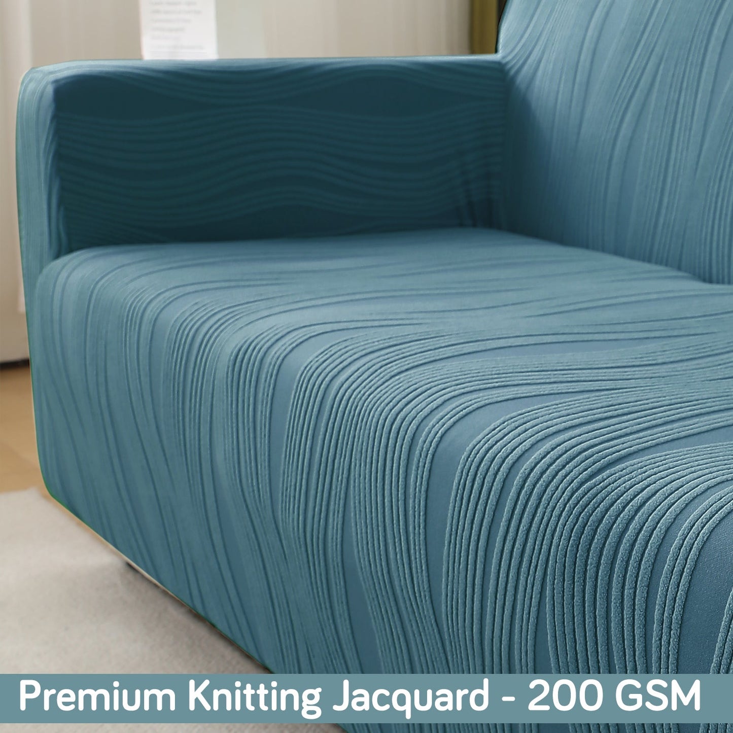 200gsm Knitting Jacquard Sofa Cover 1/2/3/4 Seater Fully Covered, Sea Blue