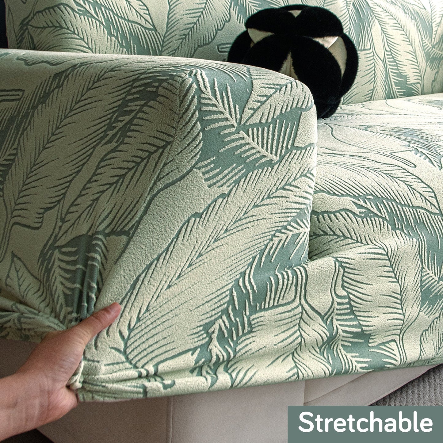 Dual Tone Knitting Jacquard Sofa Cover 1/2/3 Seater Fully Covered - Creamish Pale Green