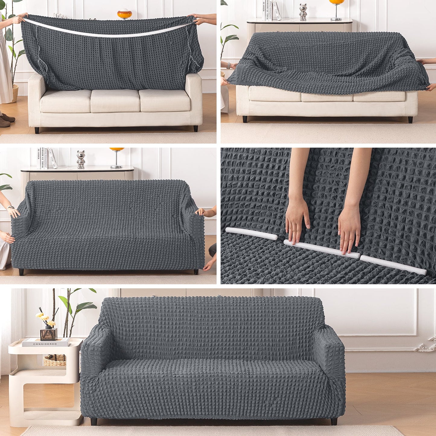 Aria Nova Elastic 280 GSM Stretchable Bubble Sofa Cover, Dark Grey