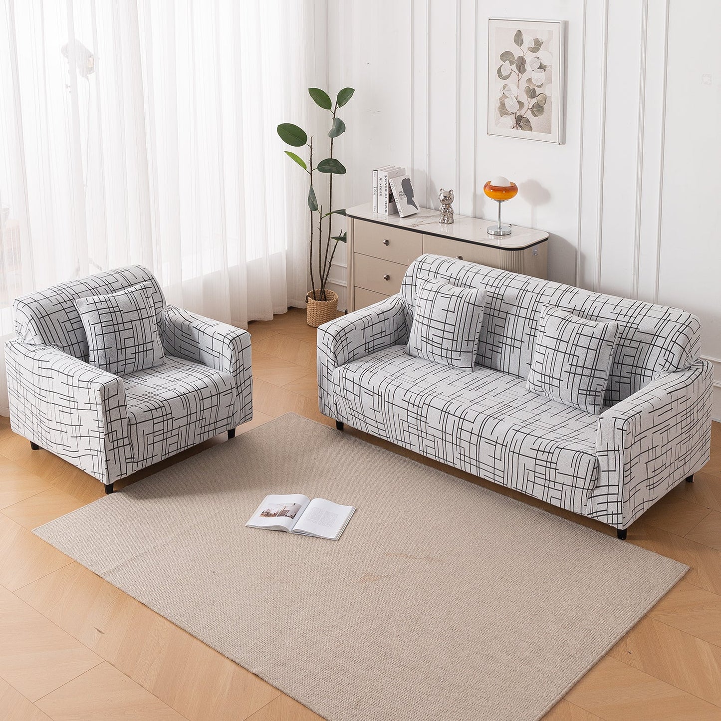 'Crossline Series' Jacquard Sofa Cover 1/2/3/4-seater Fully Covered, Dark Grey