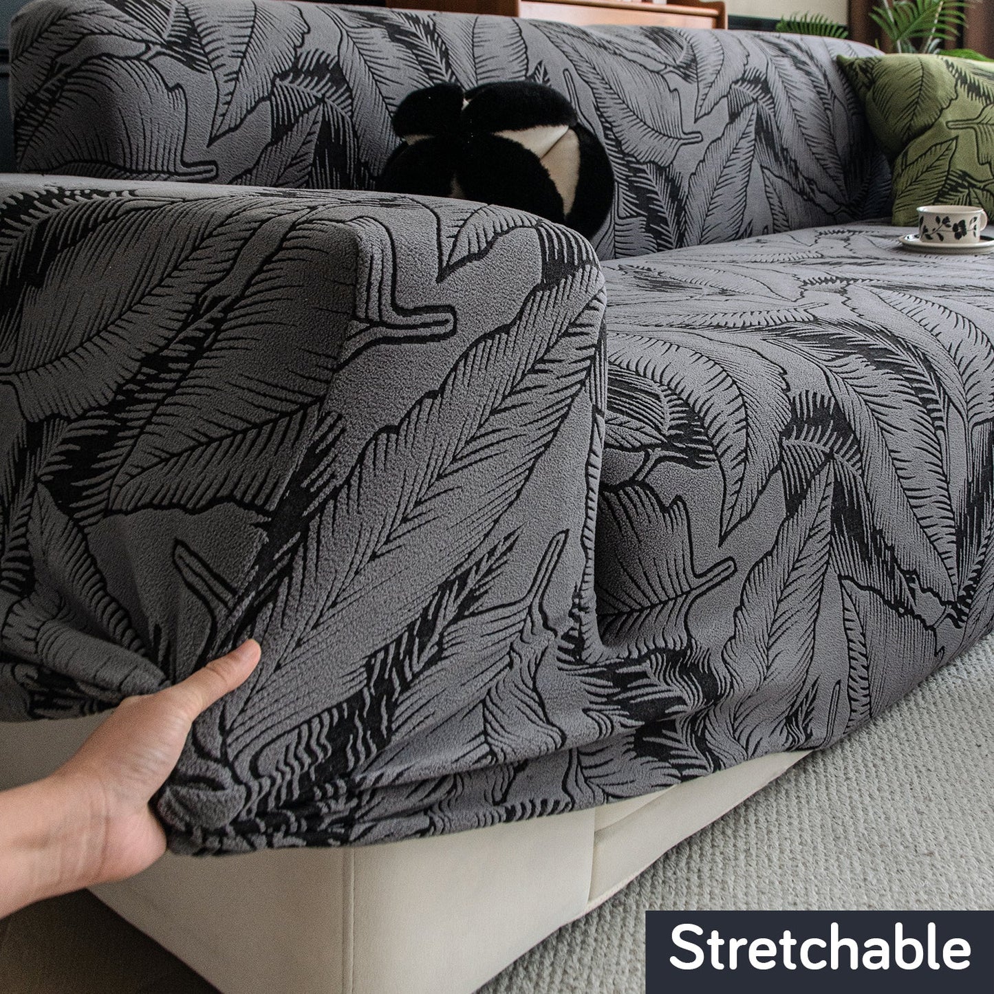 Dual Tone Knitting Jacquard Sofa Cover 1/2/3 Seater Fully Covered - Shadow Grey