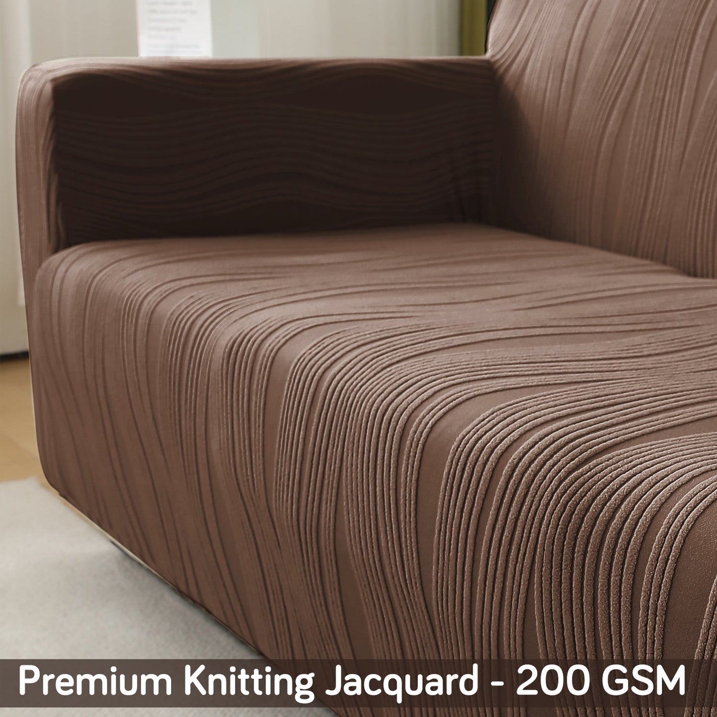 200gsm Knitting Jacquard Sofa Cover 1/2/3/4 Seater Fully Covered, Chocolate Brown