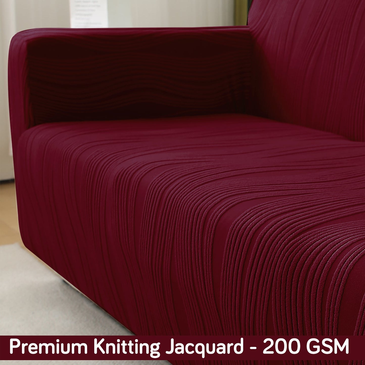200gsm Knitting Jacquard Sofa Cover 1/2/3/4 Seater Fully Covered, Burgundy