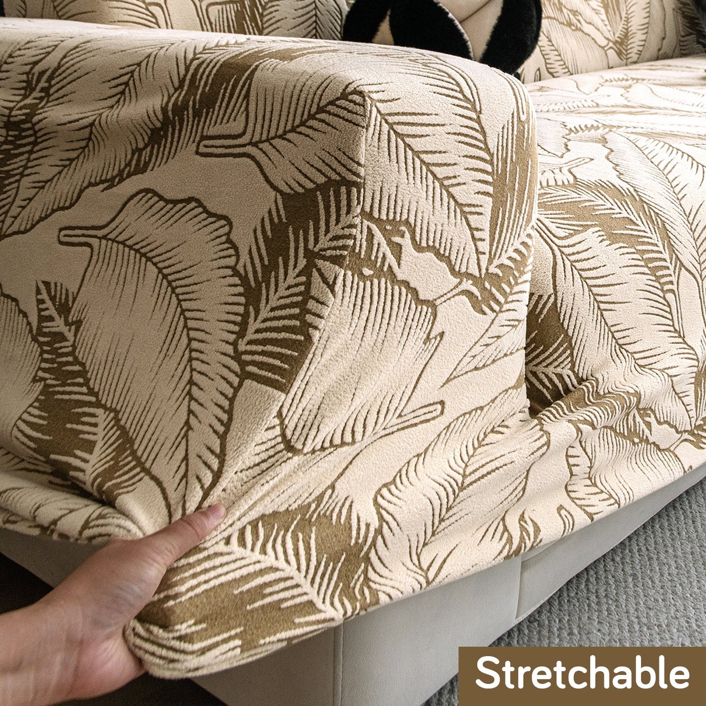 Dual Tone Knitting Jacquard Sofa Cover 1/2/3 Seater Fully Covered - Beige