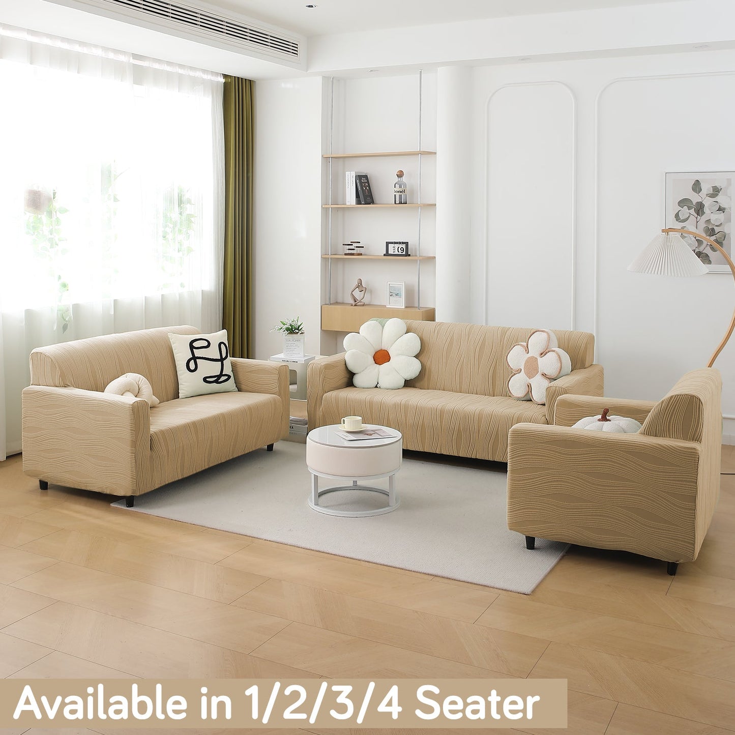 200gsm Knitting Jacquard Sofa Cover 1/2/3/4 Seater Fully Covered, Blush Beige