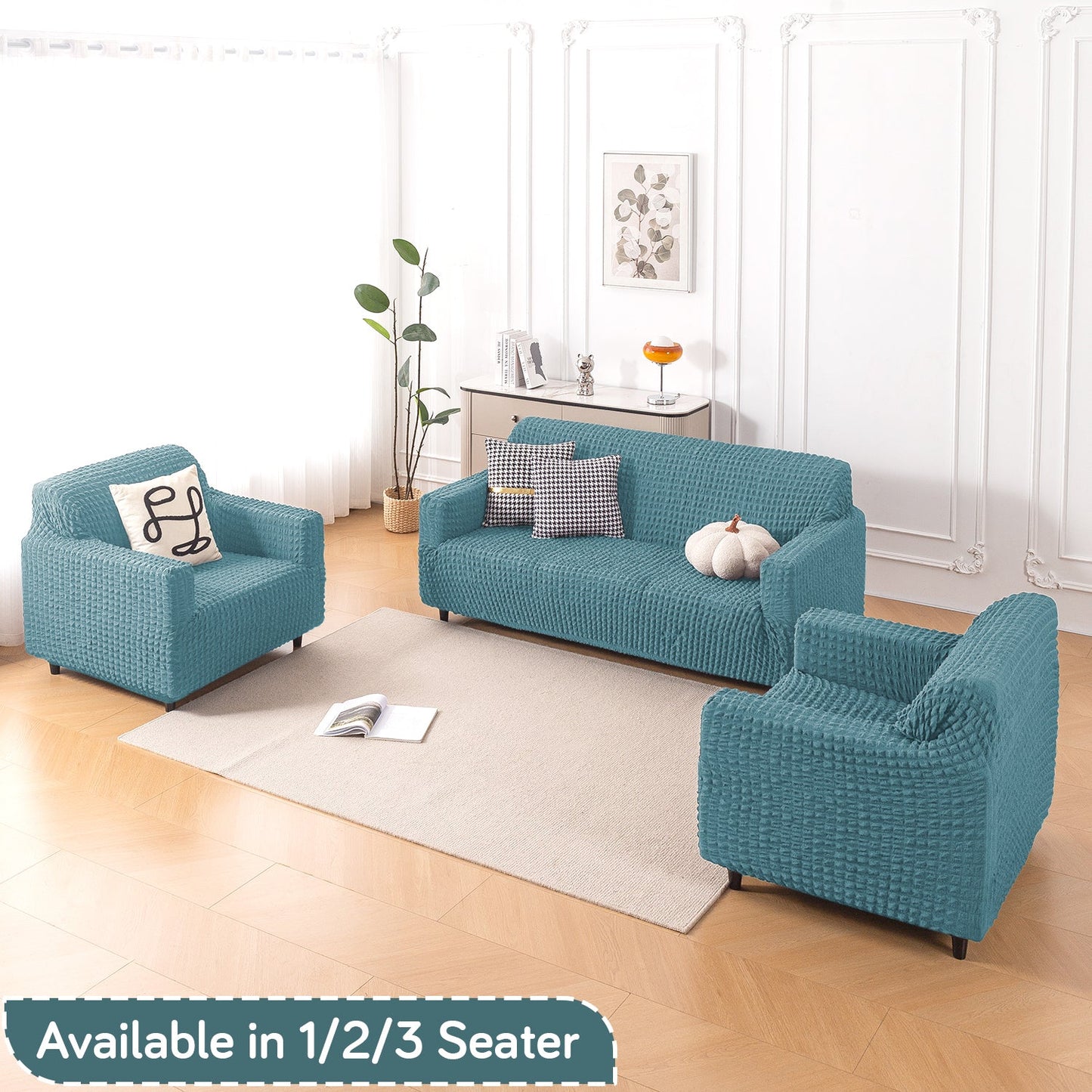 Aria Nova Elastic 280 GSM Stretchable Bubble Sofa Cover, Tropical Teal