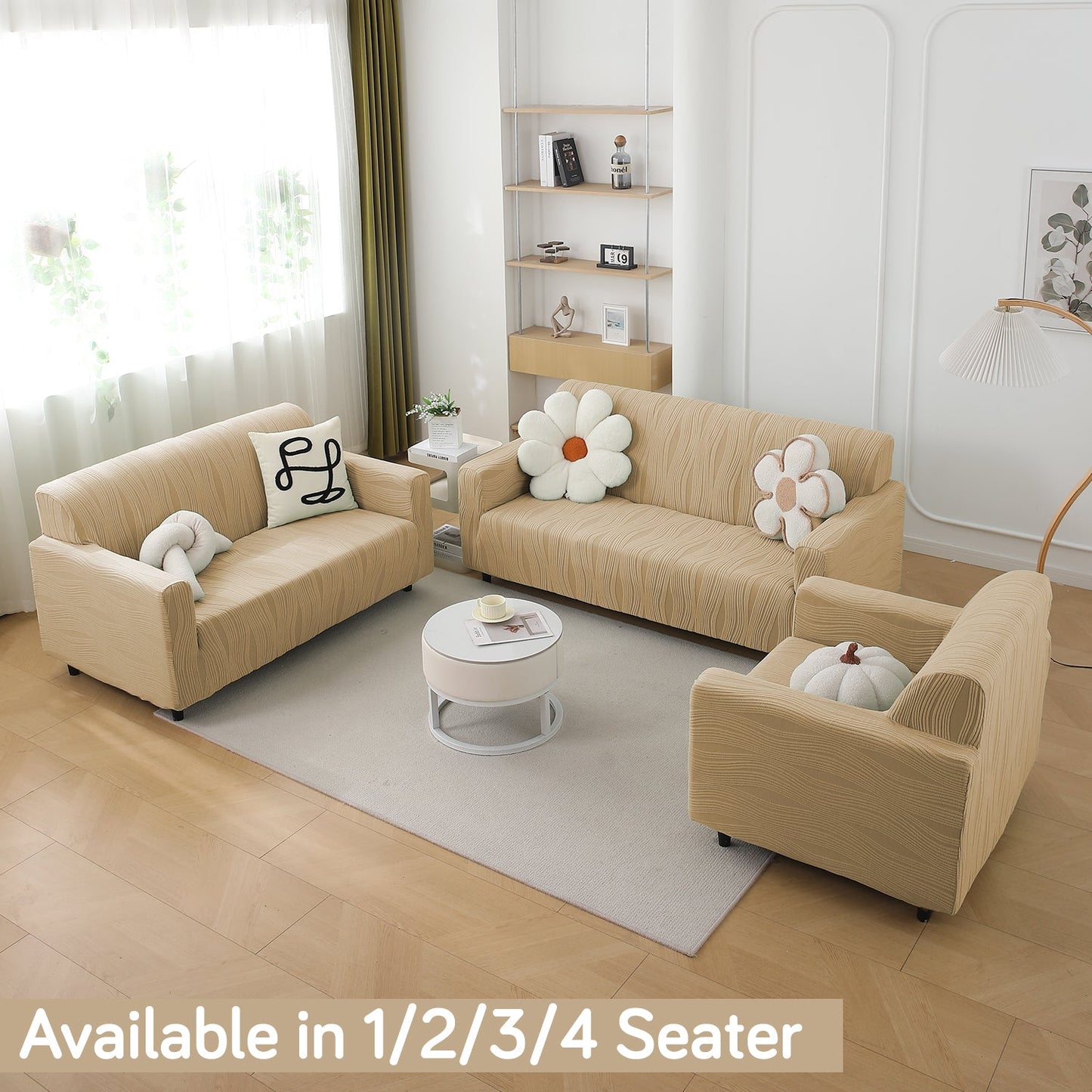 200gsm Knitting Jacquard Sofa Cover 1/2/3/4 Seater Fully Covered, Blush Beige