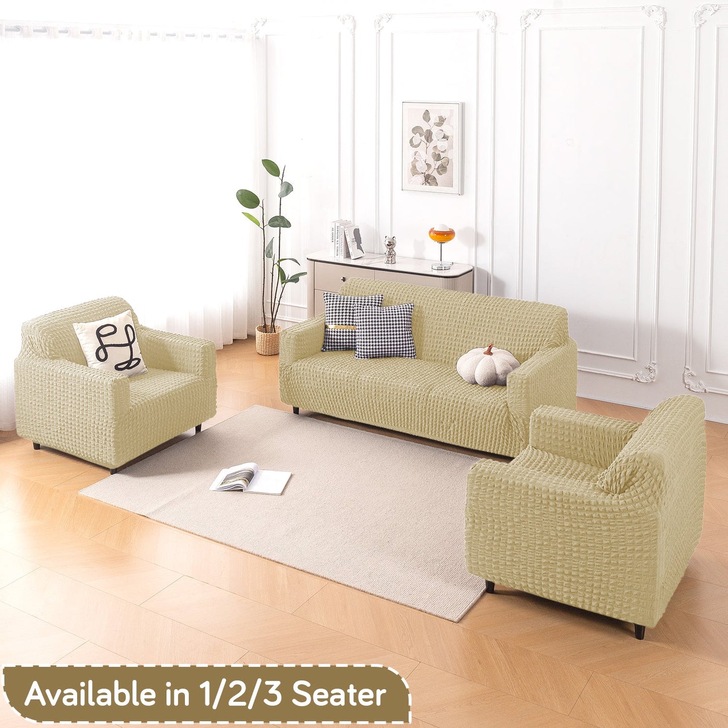 Aria Nova Elastic 280 GSM Stretchable Bubble Sofa Cover , Beige