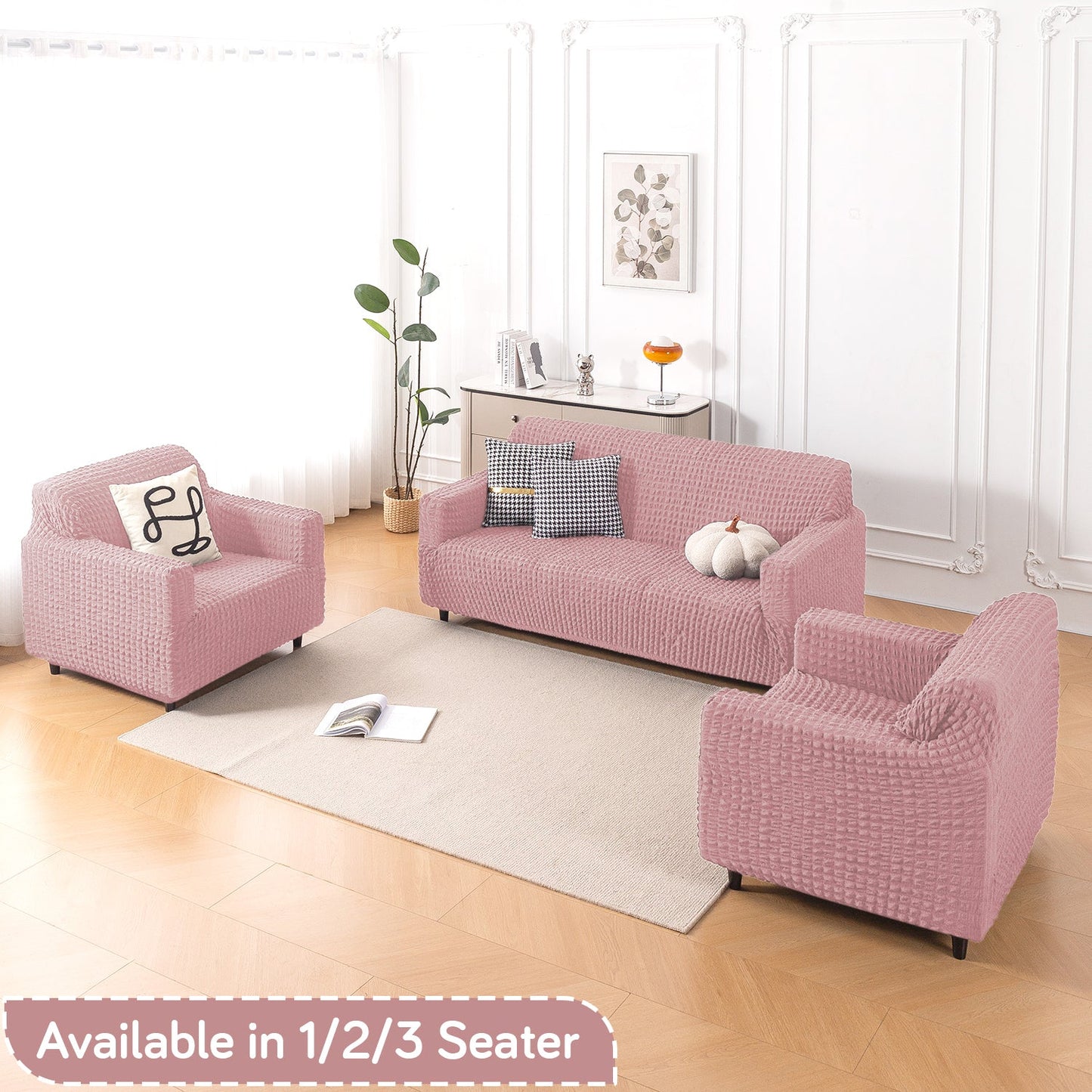 Aria Nova Elastic 280 GSM Stretchable Bubble Sofa Cover, Tea Rose Pink