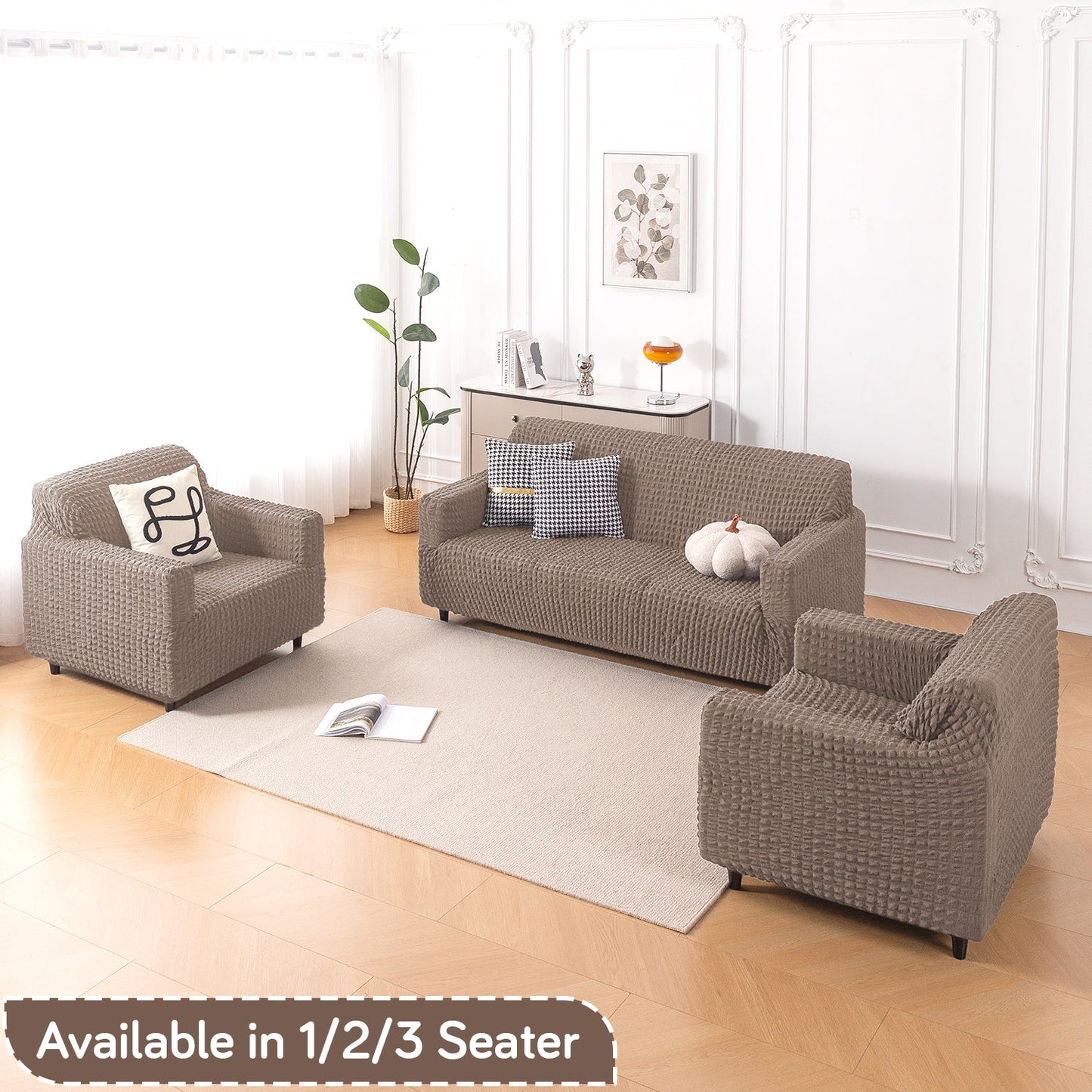 Aria Nova Elastic 280 GSM Stretchable Bubble Sofa Cover , Mocha Brown