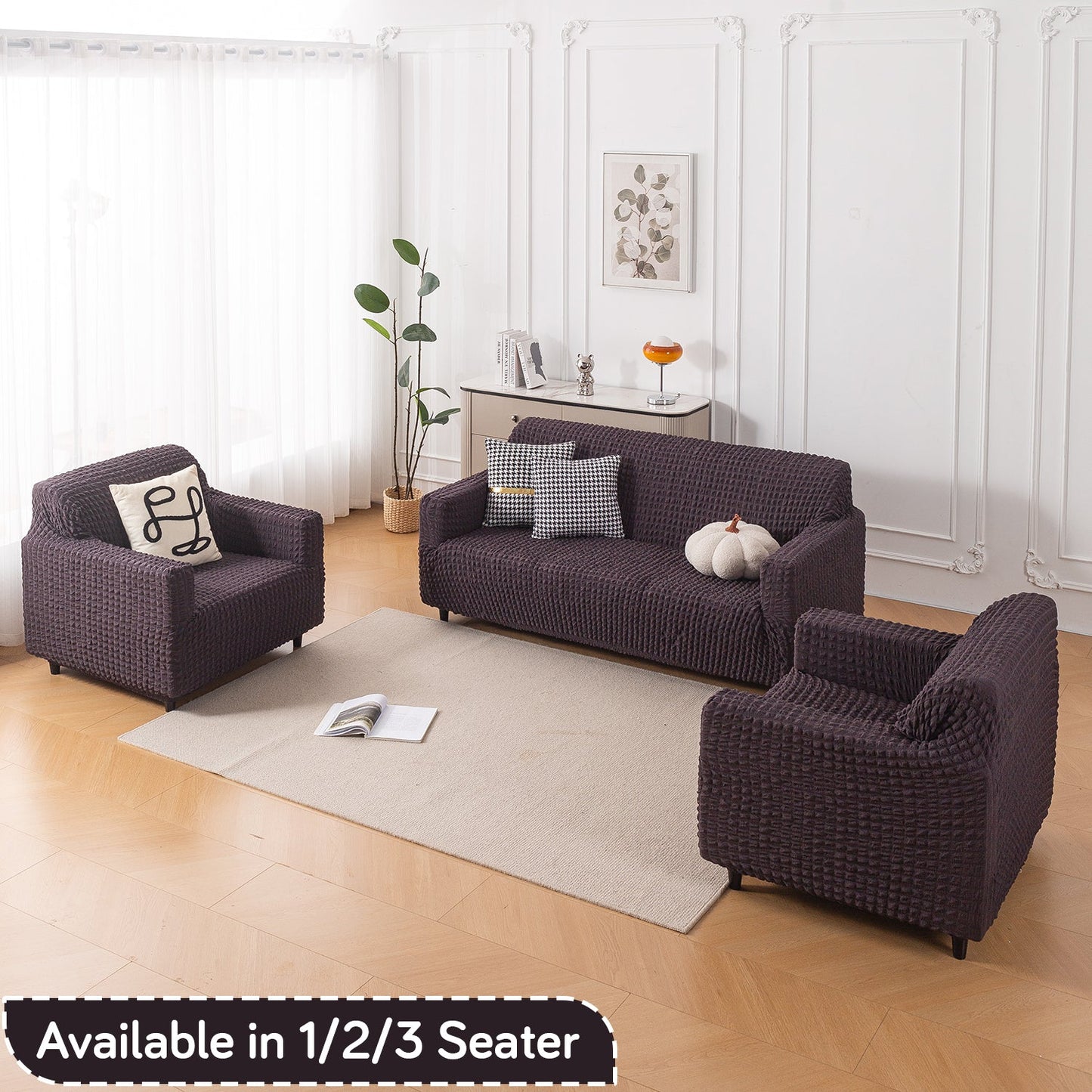 Aria Nova Elastic 280 GSM Stretchable Bubble Sofa Cover, Light Cream