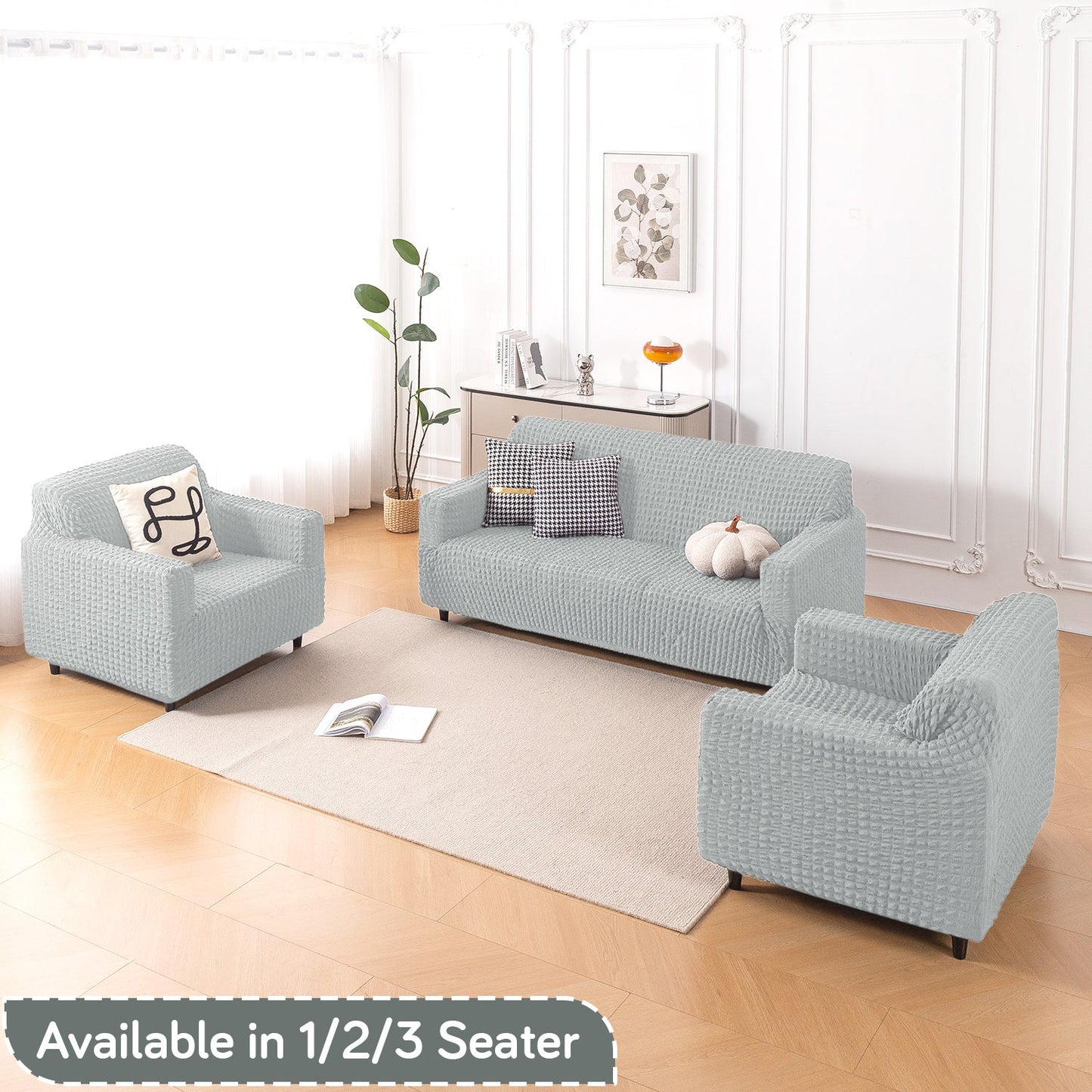 Aria Nova Elastic 280 GSM Stretchable Bubble Sofa Cover, Light Grey