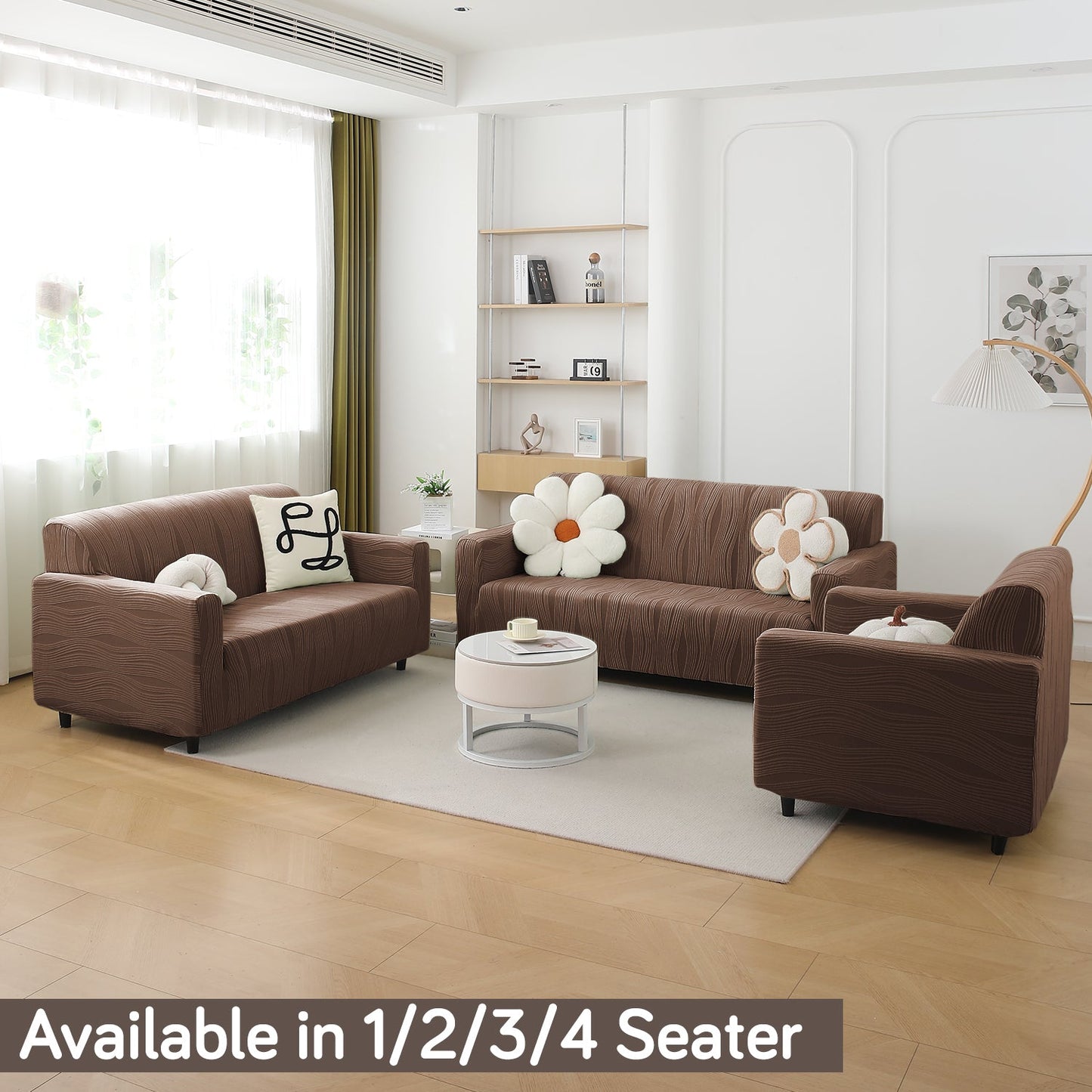 200gsm Knitting Jacquard Sofa Cover 1/2/3/4 Seater Fully Covered, Chocolate Brown