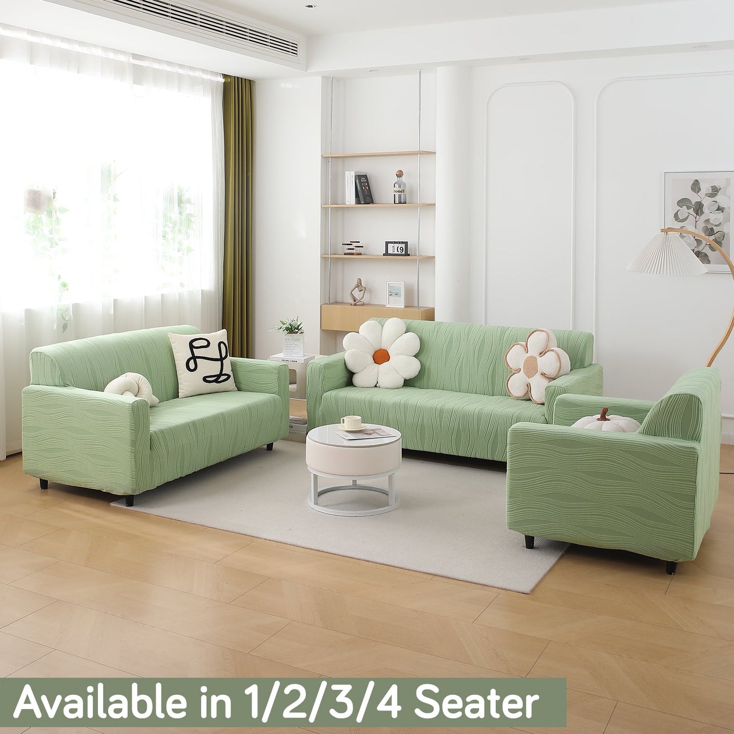 200gsm Knitting Jacquard Sofa Cover 1/2/3/4 Seater Fully Covered, Pastel Green