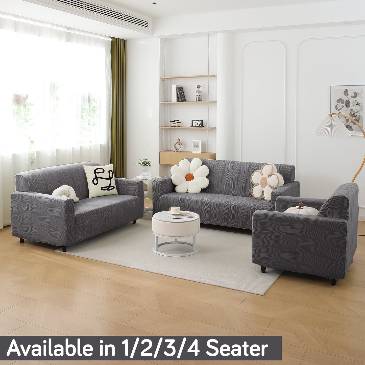 200gsm Knitting Jacquard Sofa Cover 1/2/3/4 Seater Fully Covered, Porpoise Grey