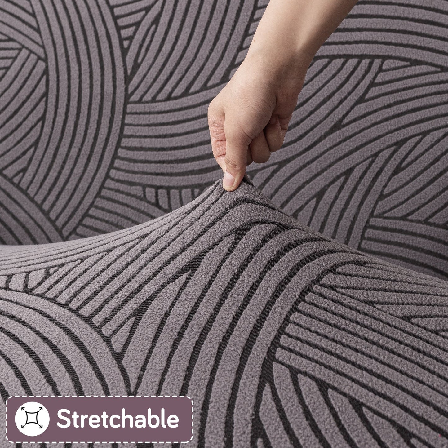 'WaveLine Series' Jacquard Sofa Cover 1/2/3/4-seater Fully Covered, Charcoal Grey