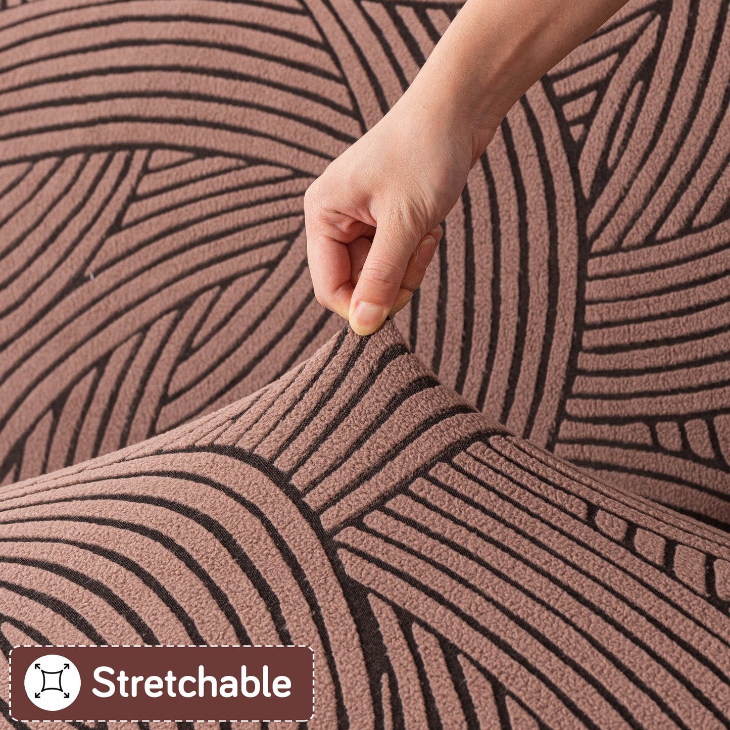 'WaveLine Series' Jacquard Sofa Cover 1/2/3/4-seater Fully Covered, Rust Brown