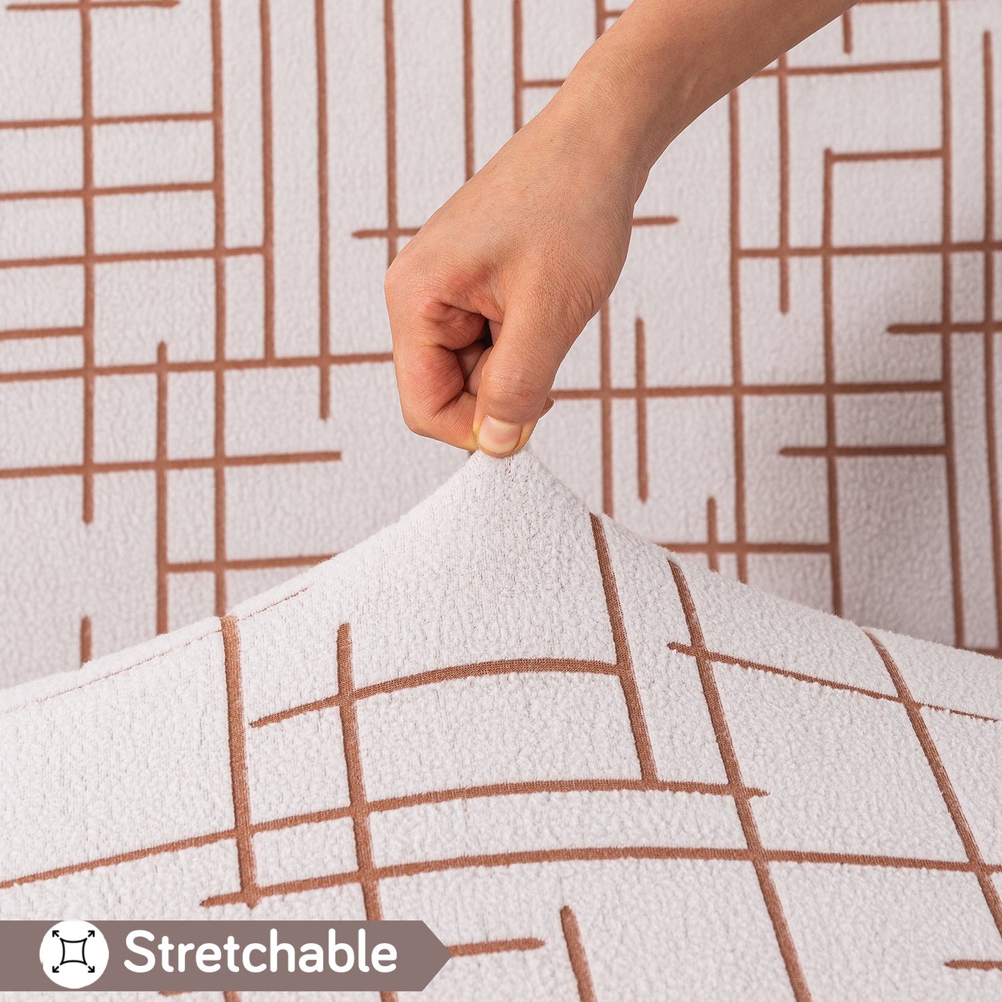 'Crossline Series' Jacquard Sofa Cover 1/2/3/4-seater Fully Covered, Rust Brown