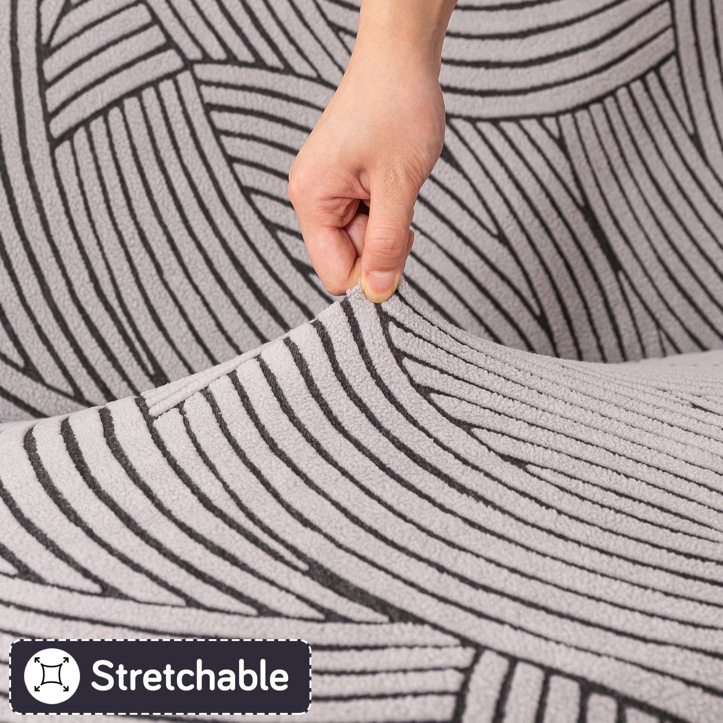 'WaveLine Series' Jacquard Sofa Cover 1/2/3/4-seater Fully Covered, Ash Grey