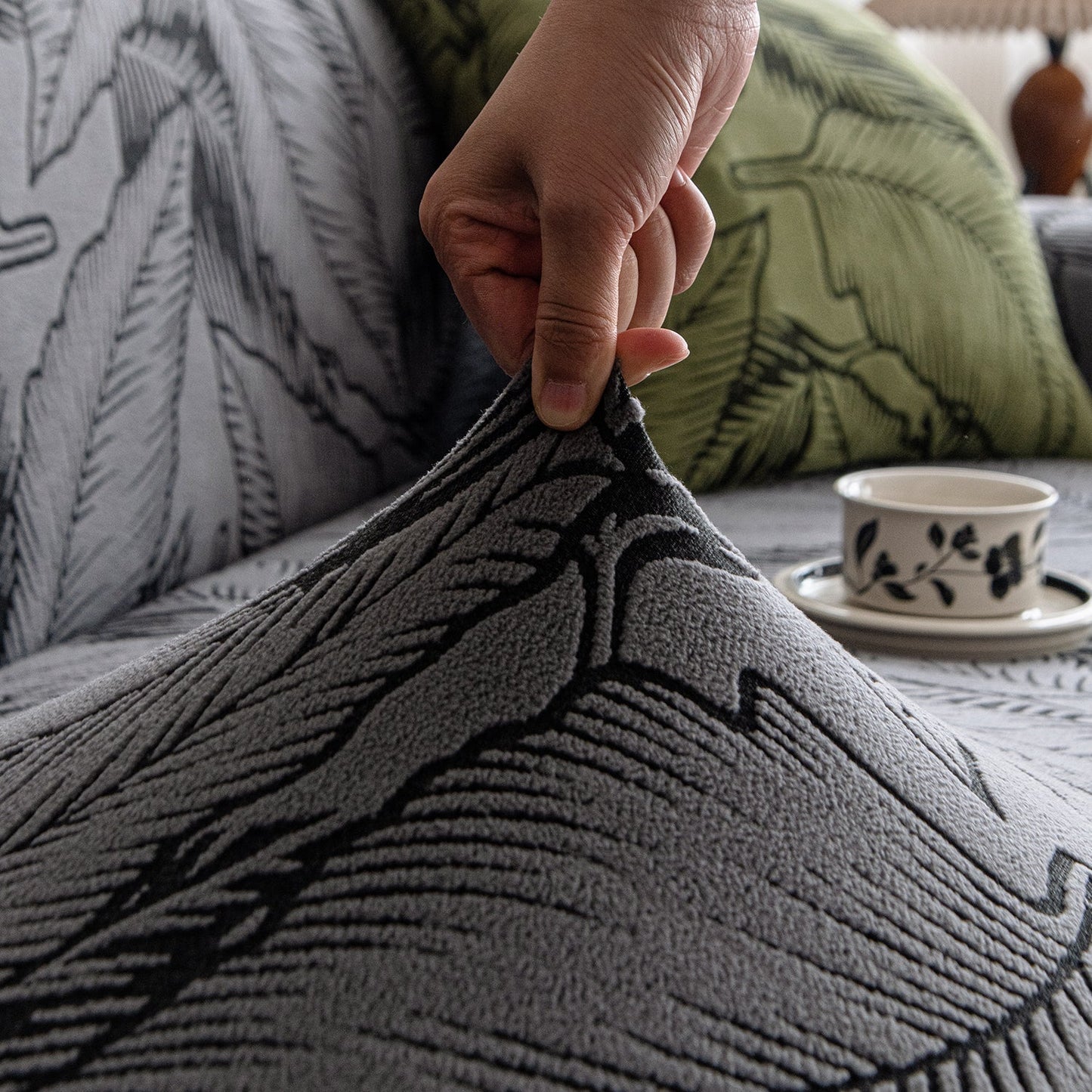 Dual Tone Knitting Jacquard Sofa Cover 1/2/3 Seater Fully Covered - Shadow Grey