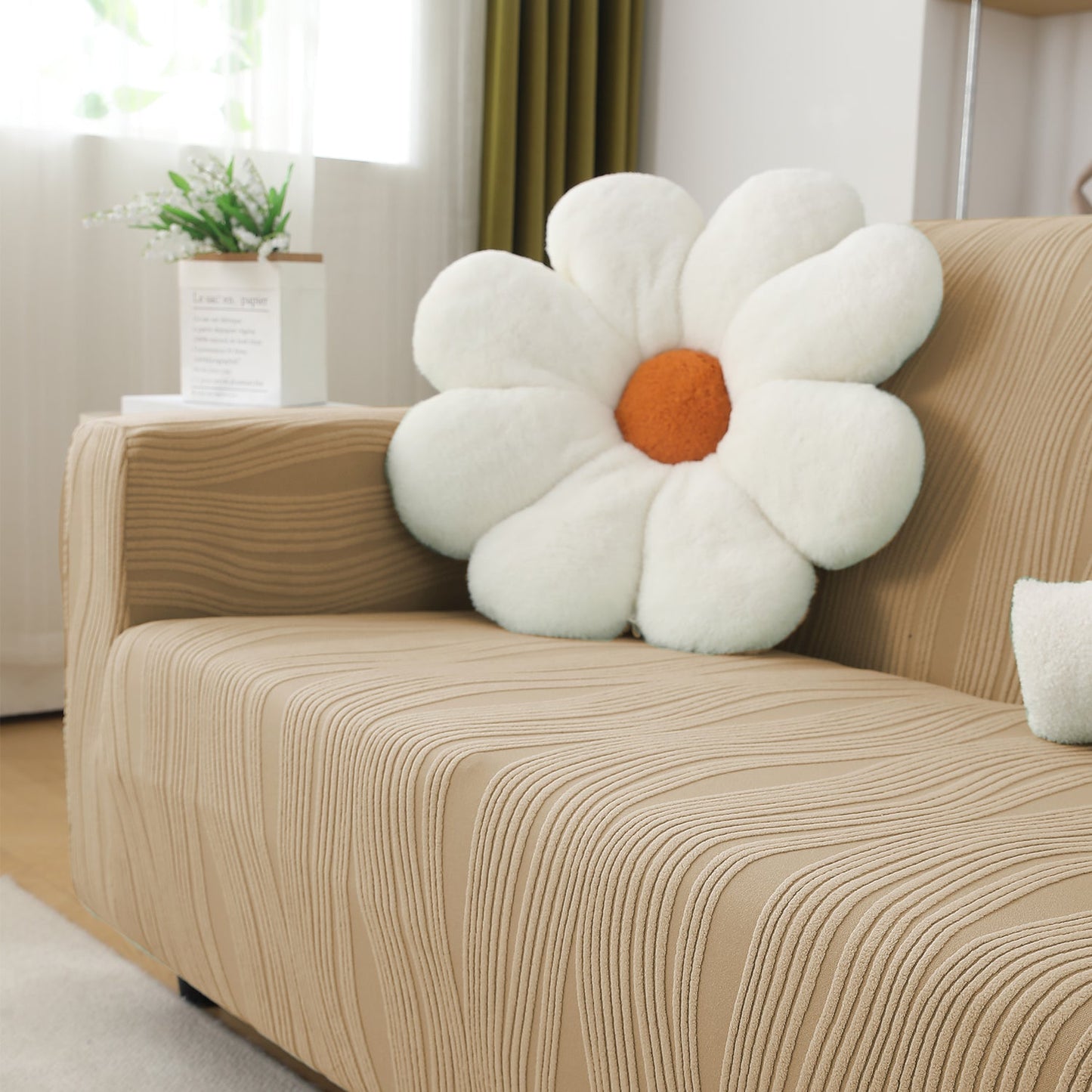 200gsm Knitting Jacquard Sofa Cover 1/2/3/4 Seater Fully Covered, Blush Beige