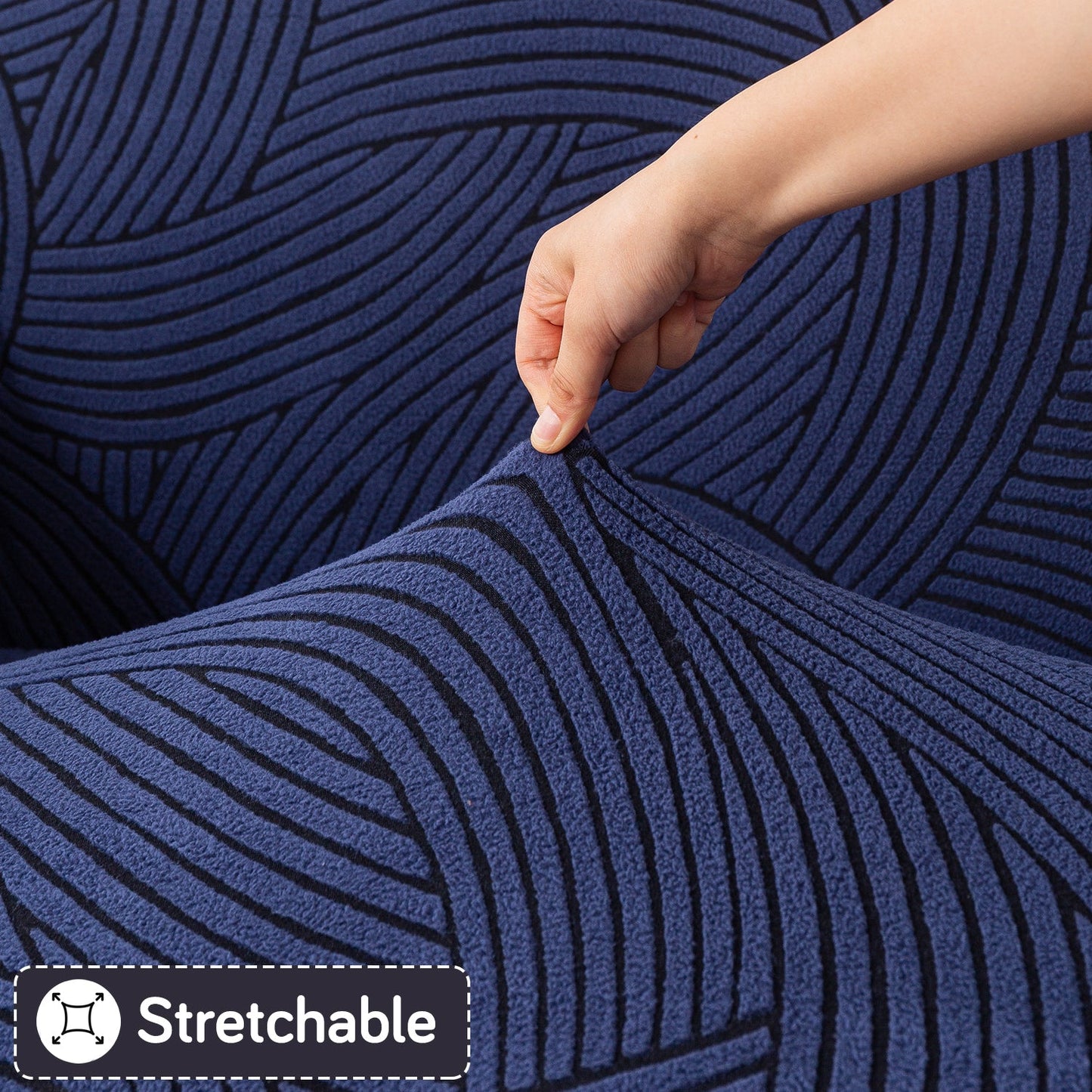 'WaveLine Series' Jacquard Sofa Cover 1/2/3/4-seater Fully Covered, Royal Blue