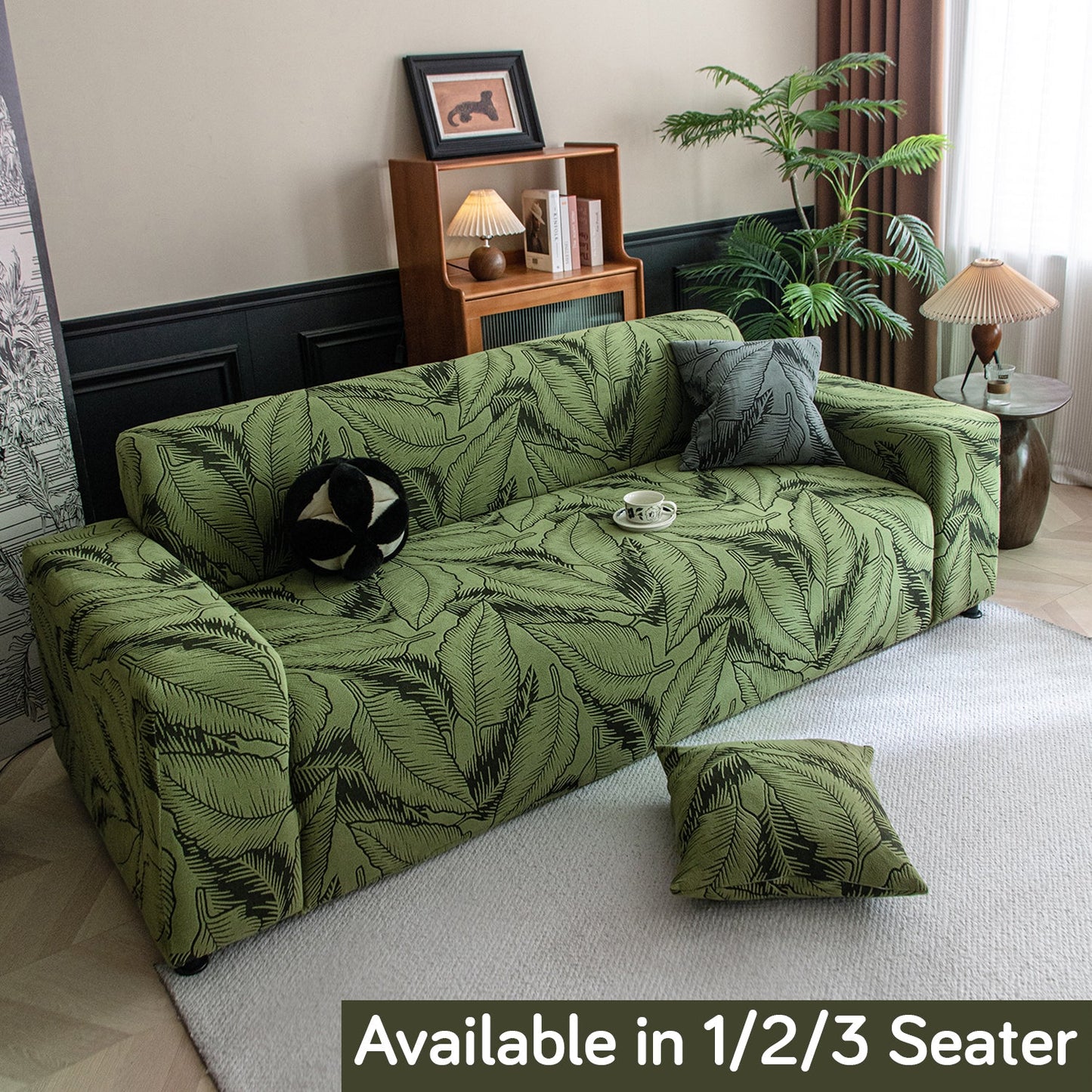 Dual Tone Knitting Jacquard Sofa Cover 1/2/3 Seater Fully Covered - Olive Green