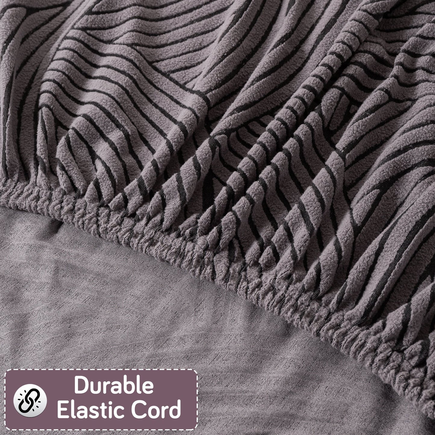 'WaveLine Series' Jacquard Sofa Cover 1/2/3/4-seater Fully Covered, Charcoal Grey