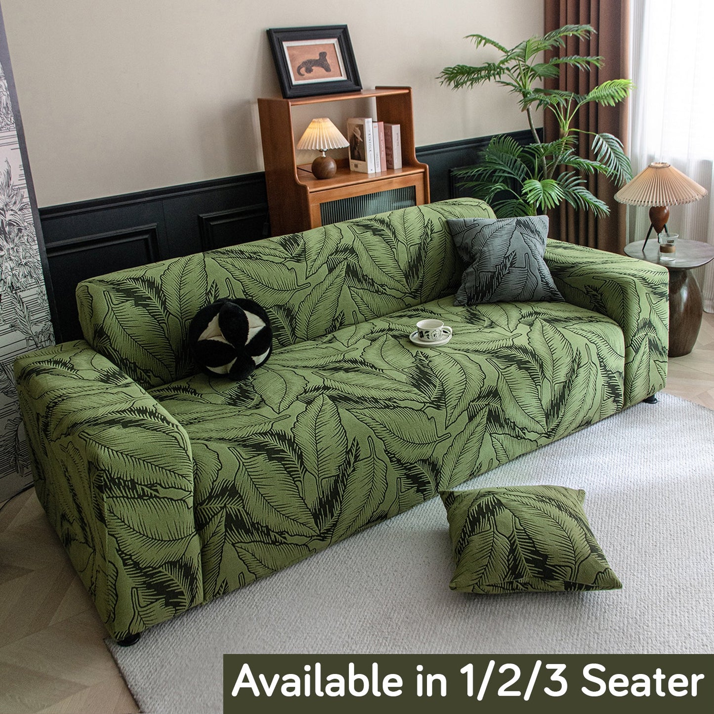 Dual Tone Knitting Jacquard Sofa Cover 1/2/3 Seater Fully Covered - Olive Green