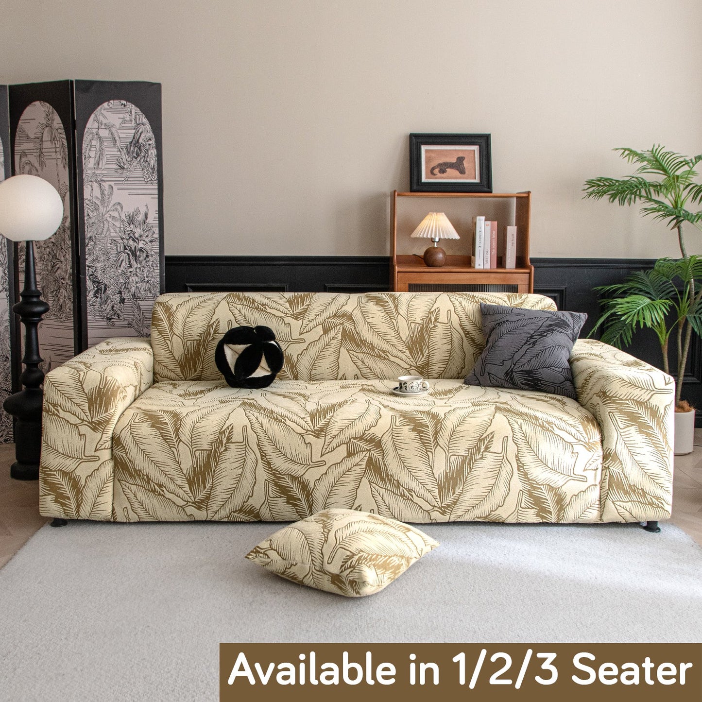 Dual Tone Knitting Jacquard Sofa Cover 1/2/3 Seater Fully Covered - Beige