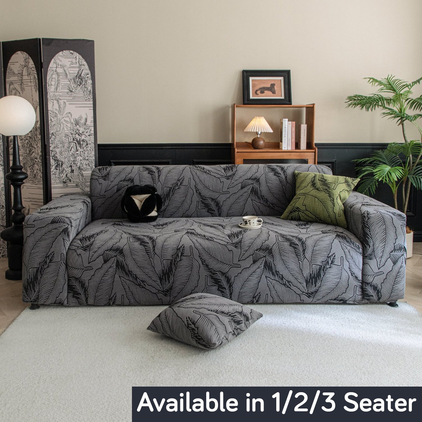 Dual Tone Knitting Jacquard Sofa Cover 1/2/3 Seater Fully Covered - Shadow Grey