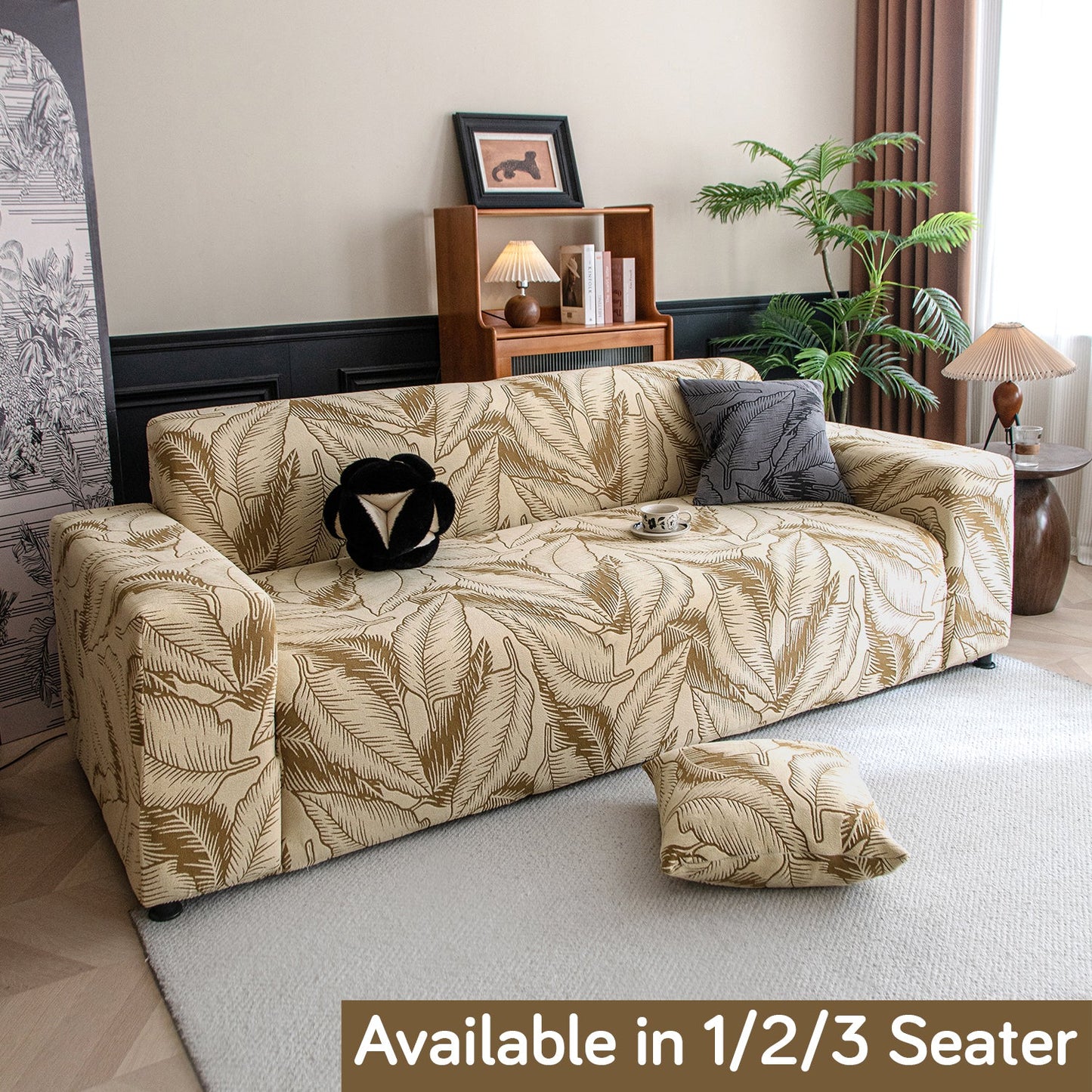 Dual Tone Knitting Jacquard Sofa Cover 1/2/3 Seater Fully Covered - Beige