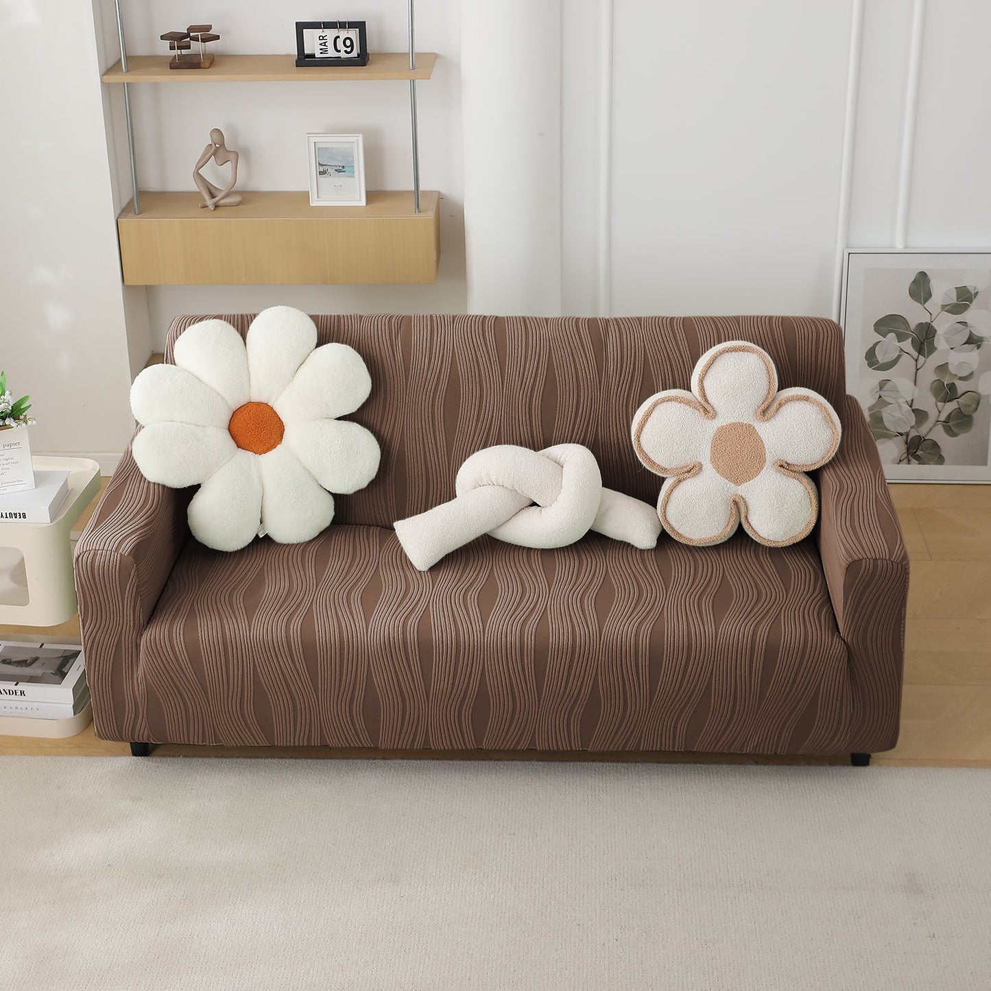 200gsm Knitting Jacquard Sofa Cover 1/2/3/4 Seater Fully Covered, Chocolate Brown