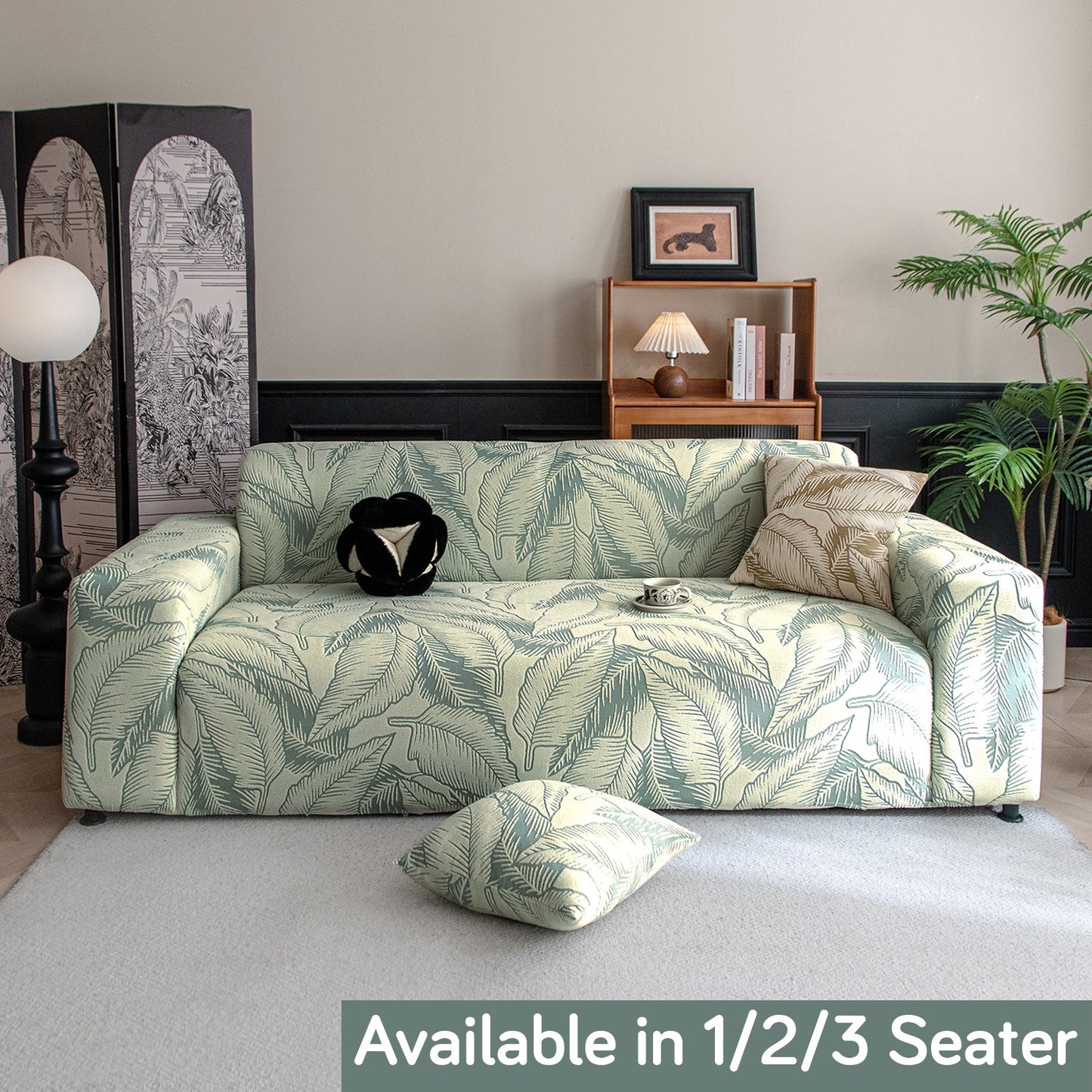 Dual Tone Knitting Jacquard Sofa Cover 1/2/3 Seater Fully Covered - Creamish Pale Green